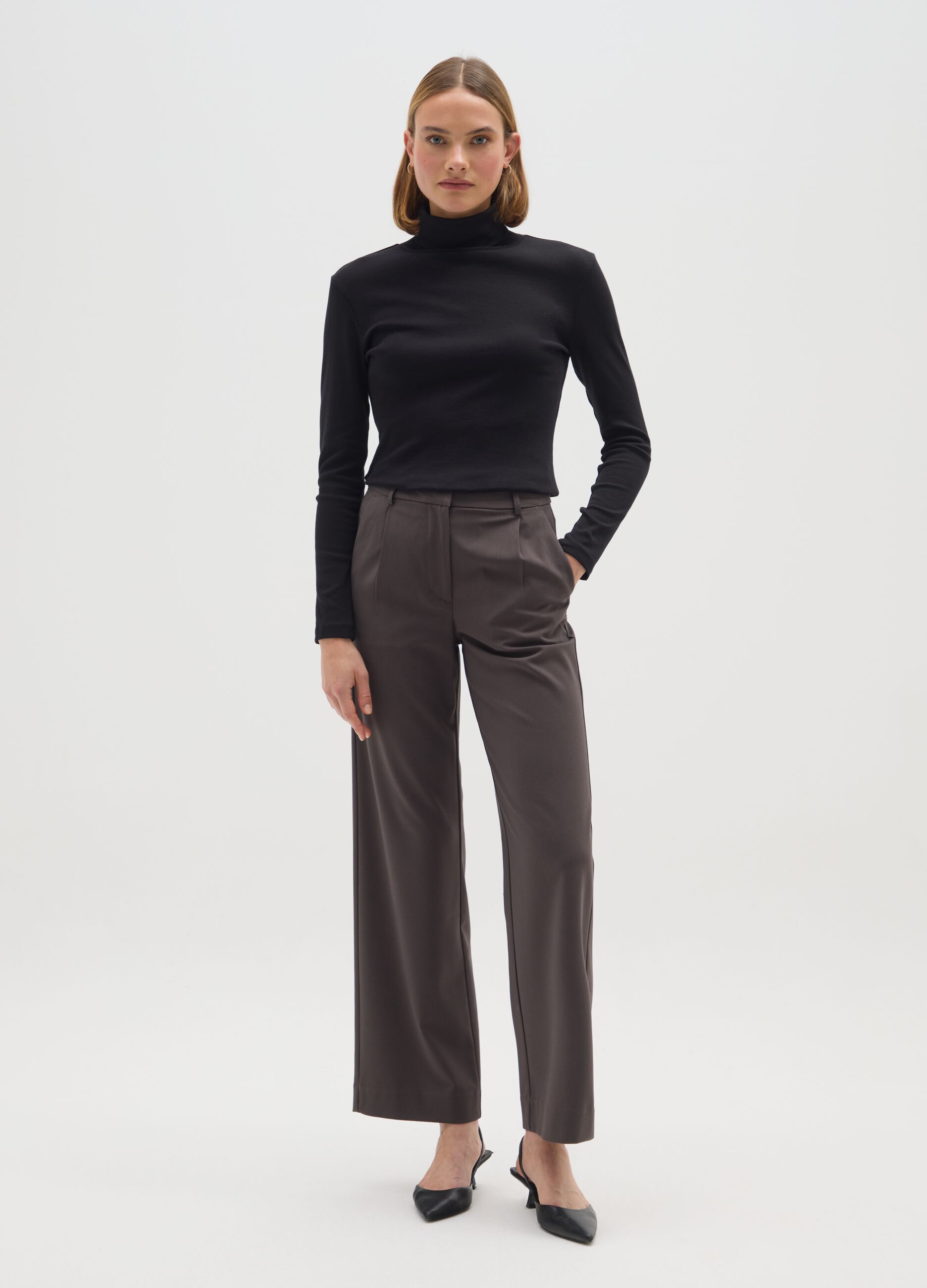 Black Cotton Blend Regular Fit Turtleneck