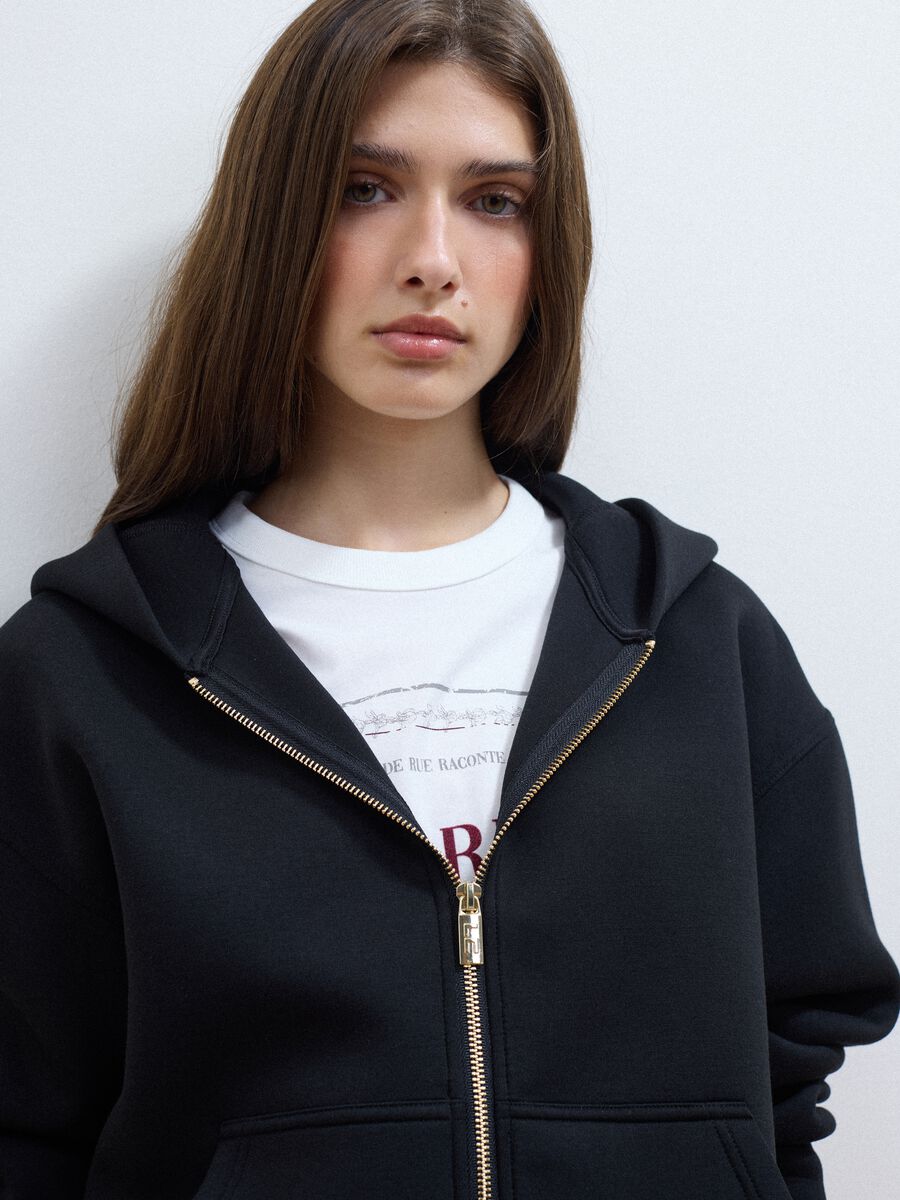 Black stretch viscose full-zip hoodie, oversized fit_2