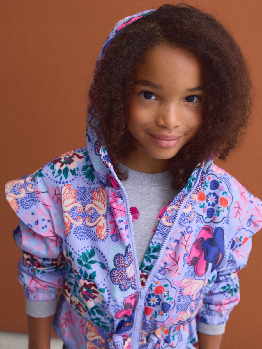 Girls&rsquo; multicolour hooded rain jacket with all-over print_1
