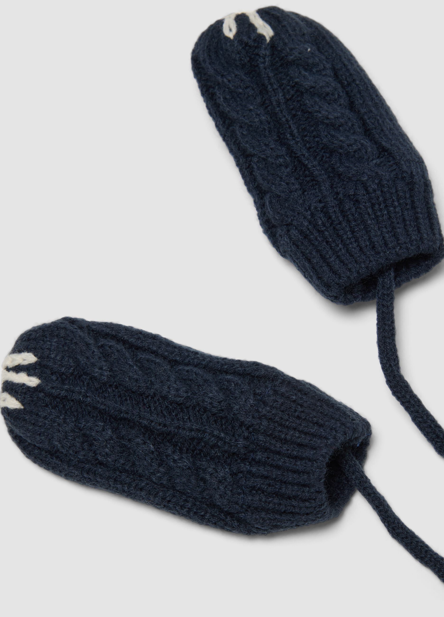 Blue jacquard knit hat and mittens set