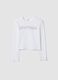 White organic cotton cropped T-shirt with ribbed neckline for girls_3