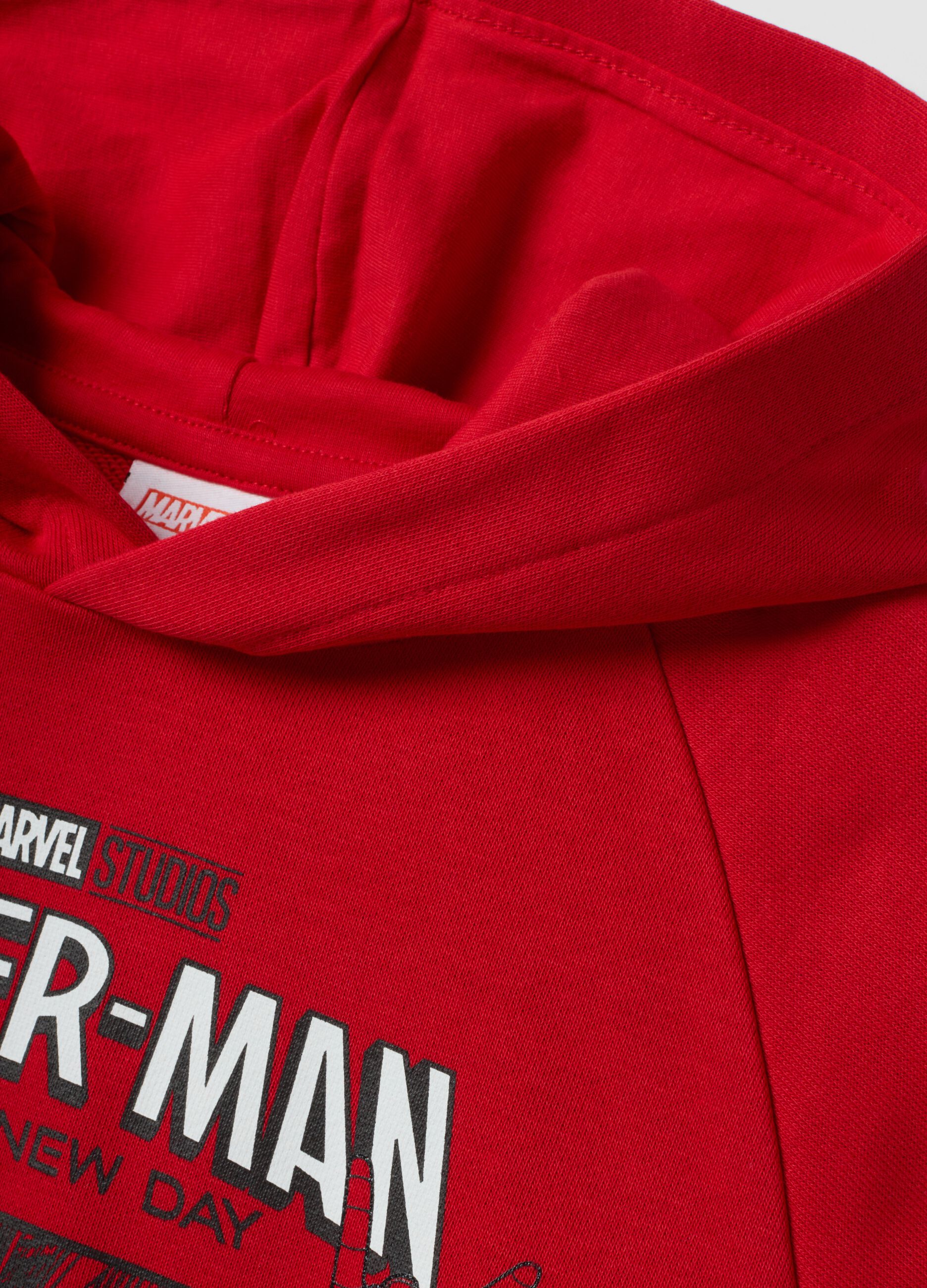 Red oversized cotton-blend hoodie with Spider-Man print for boys