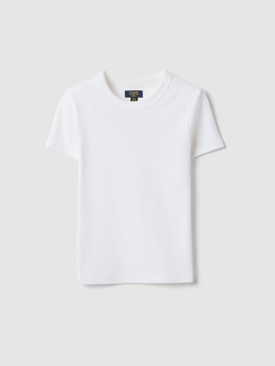 White fitted stretch cotton t-shirt for girls_0