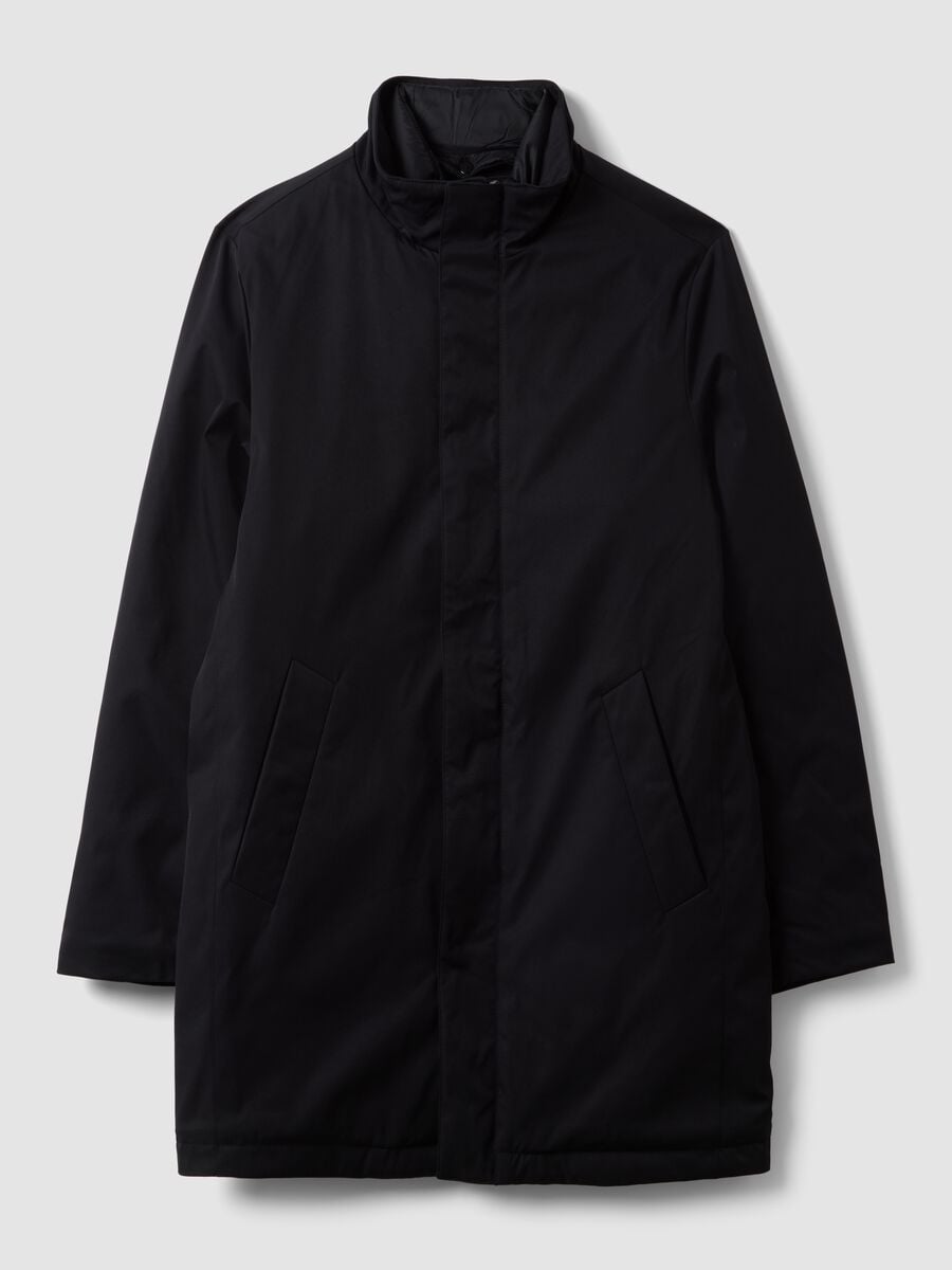 Blue padded regular-fit coat with high neck_0