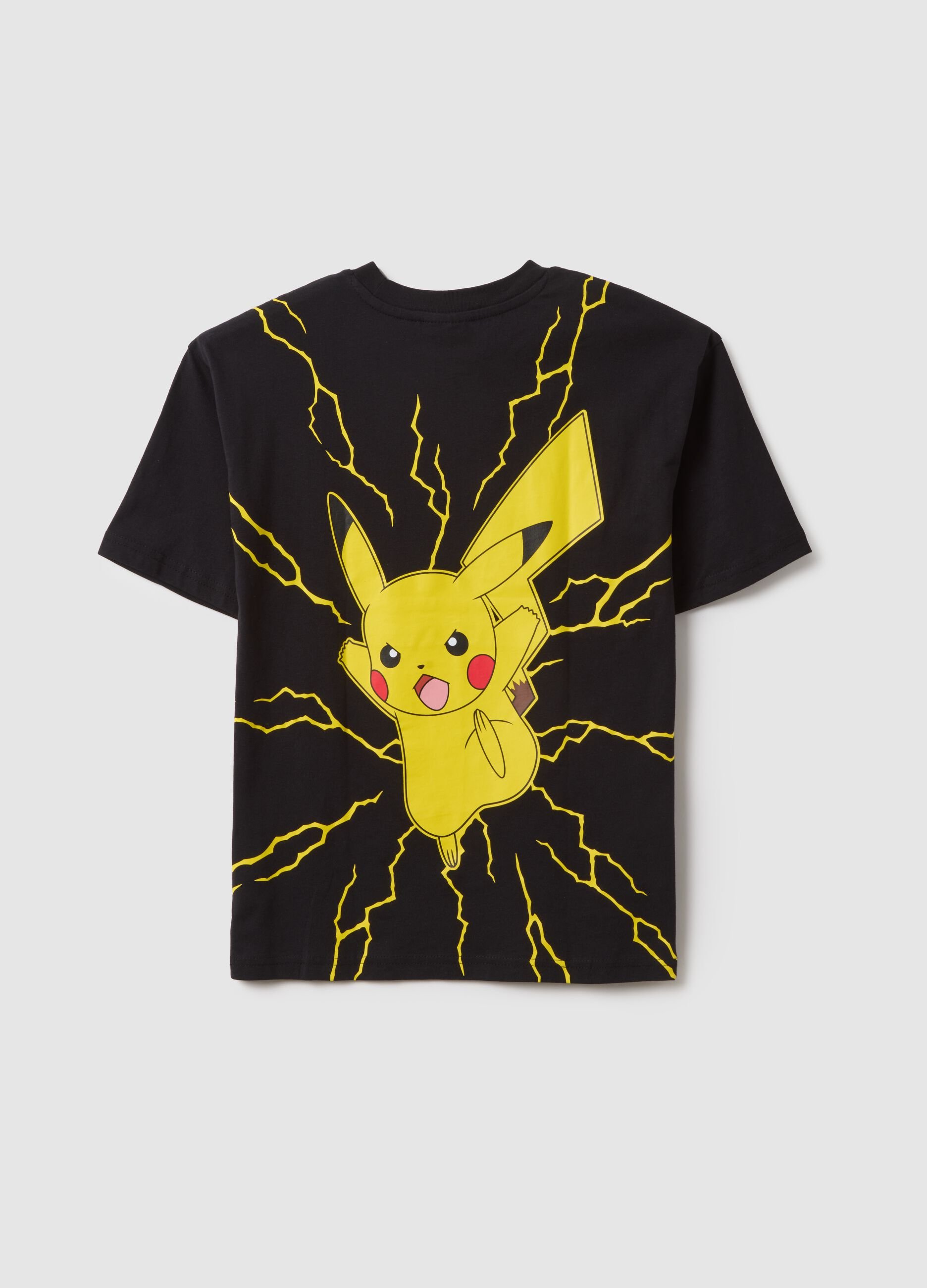 Children's black pure cotton T-shirt with Pikachu print in regular fit