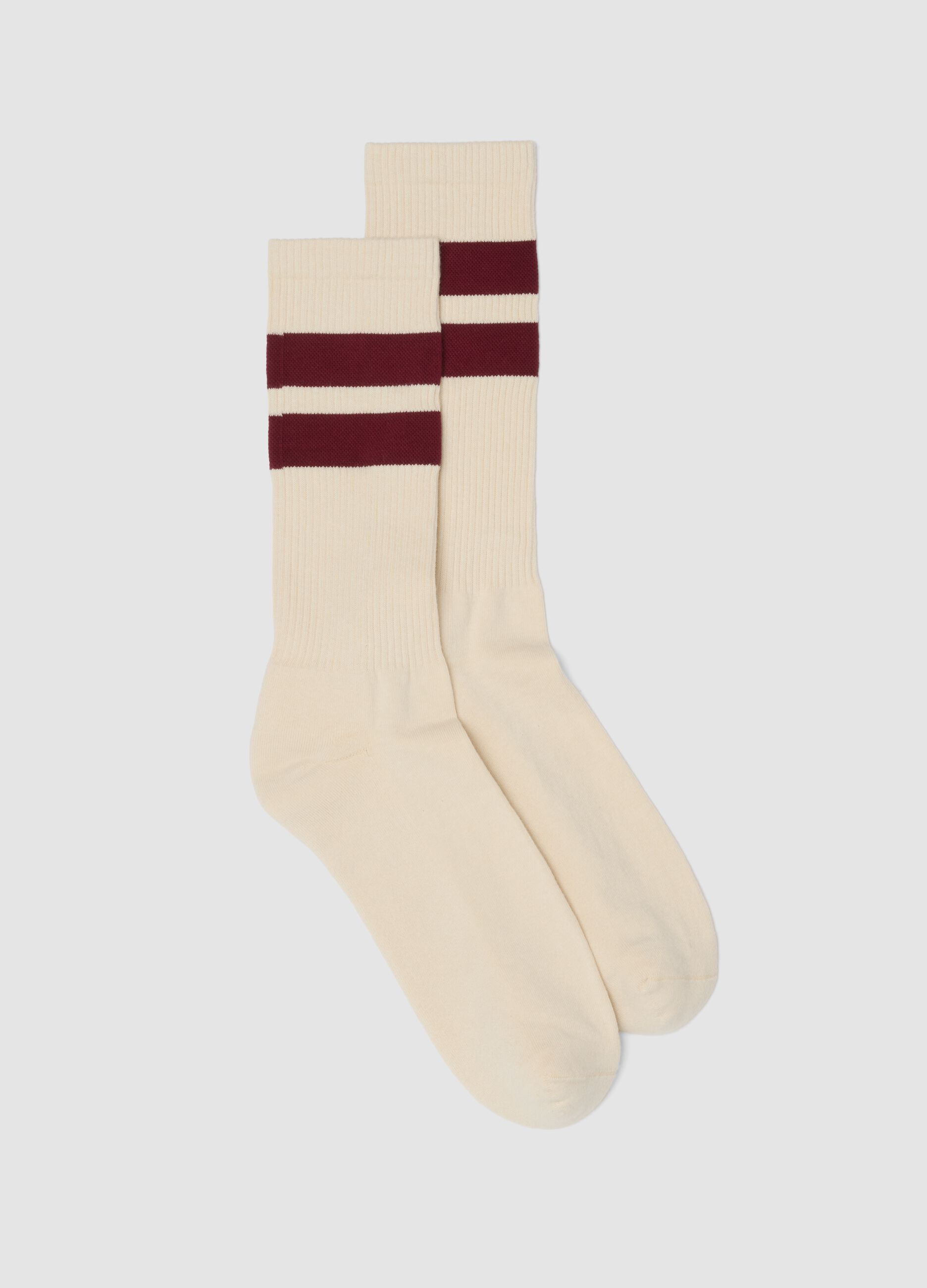 White Stretch Cotton Blend Tennis Socks with Stripes