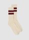 White Stretch Cotton Blend Tennis Socks with Stripes_0