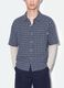 Blue cropped pure cotton checked shirt with layered double sleeves, oversized fit_3