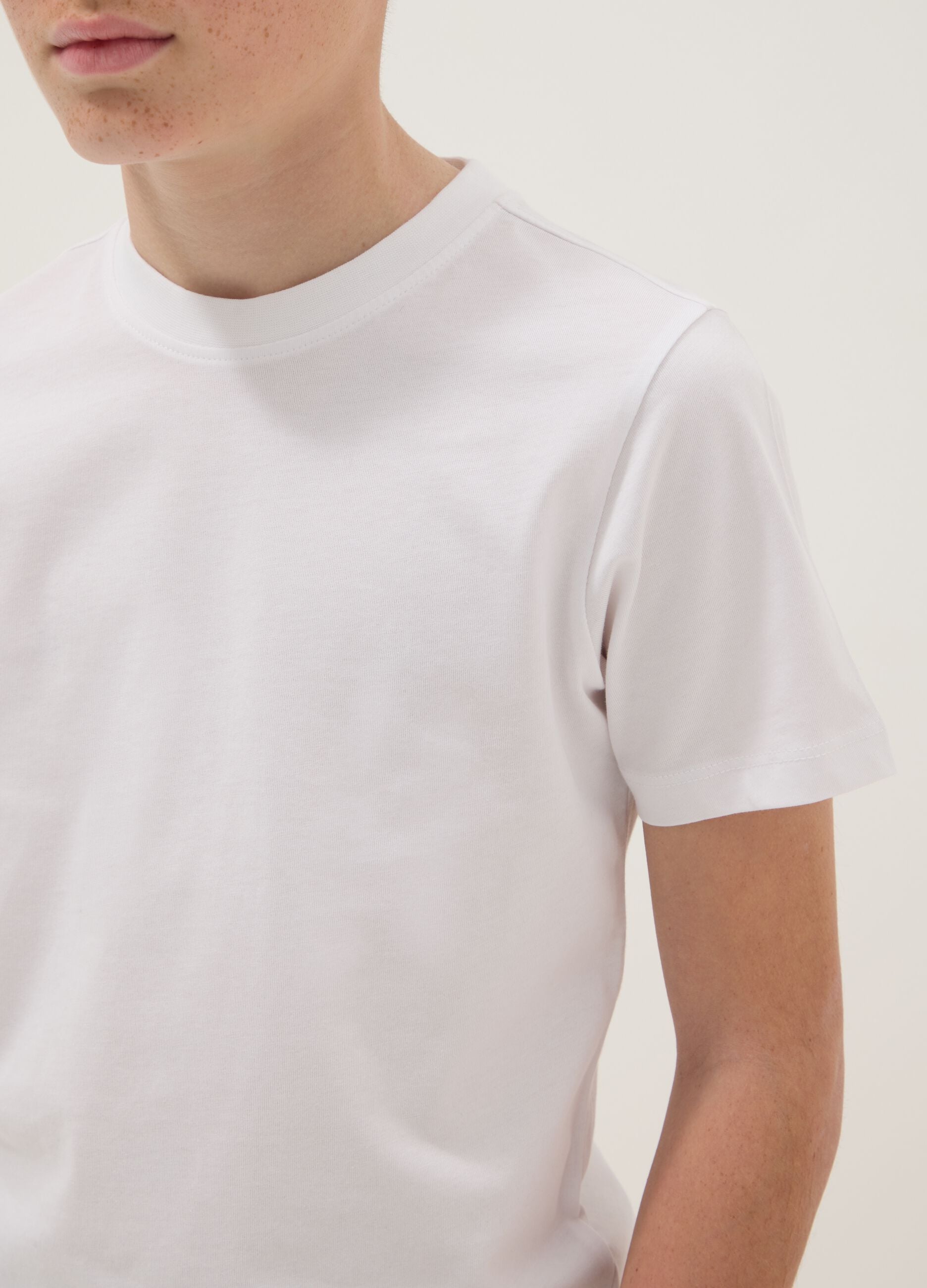 Boys' white pure cotton regular-fit T-shirt