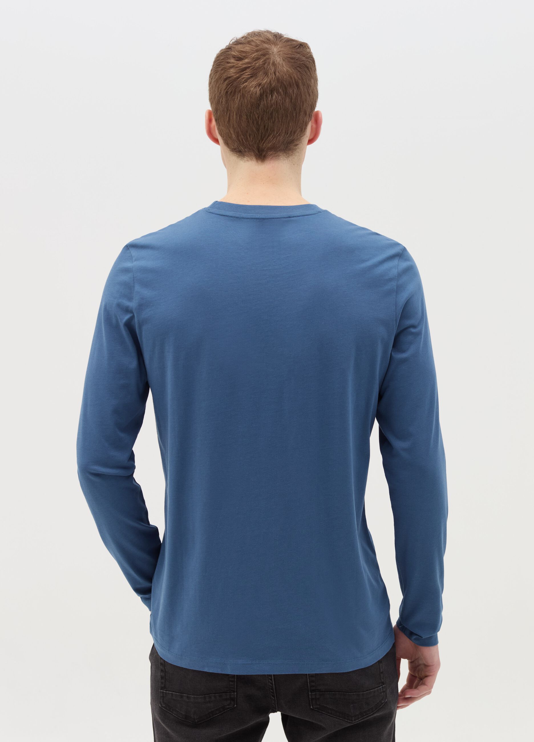 T-shirt with round neck and long sleeves in cotton