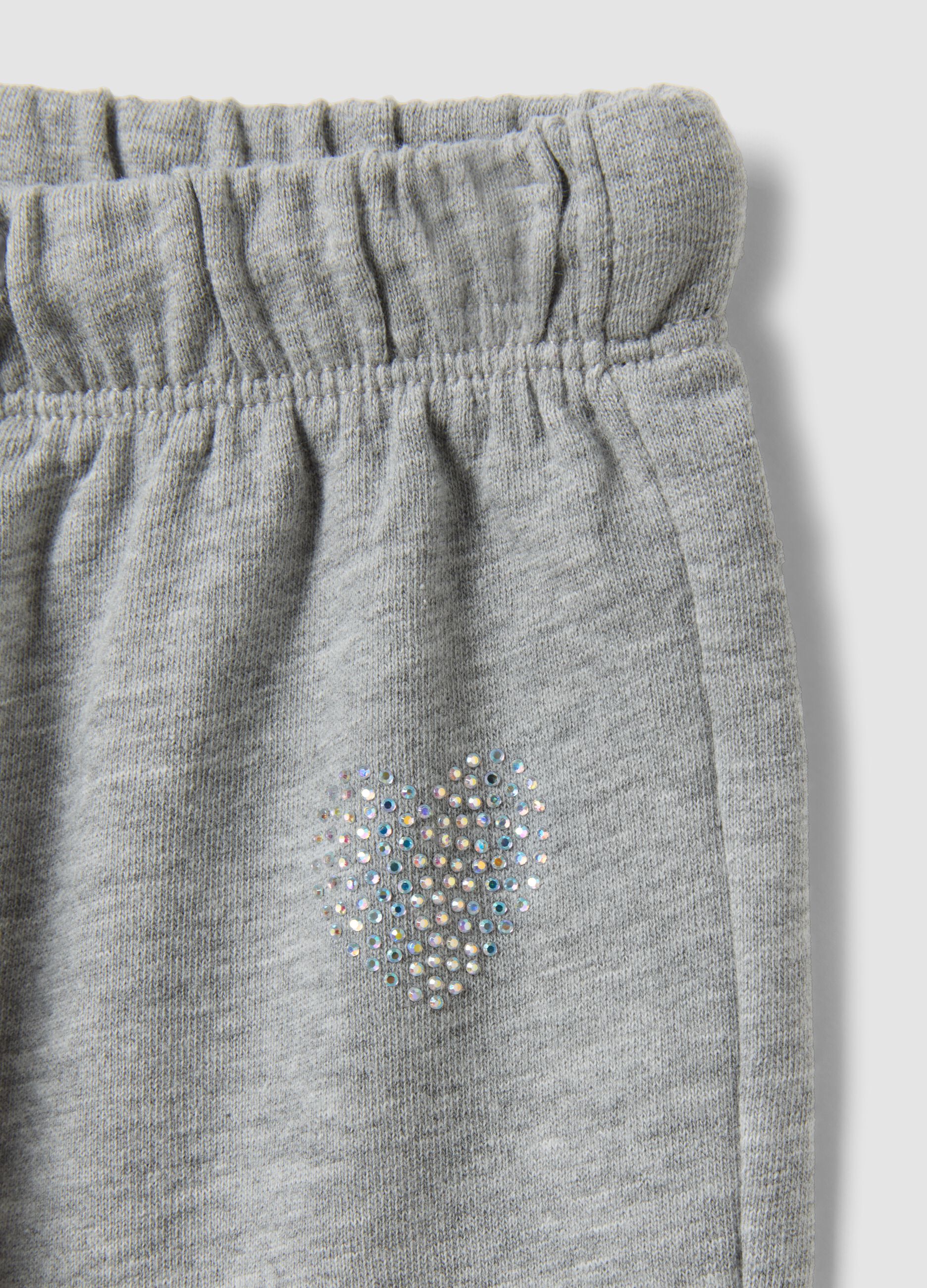 Grey pure cotton trousers with elasticated waist and rhinestones for girls