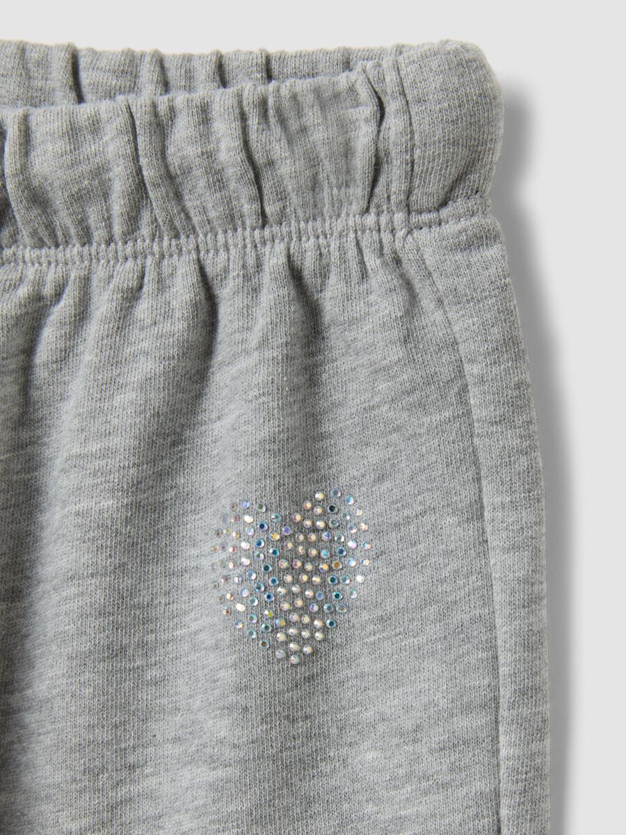 Grey pure cotton trousers with elasticated waist and rhinestones for girls_2