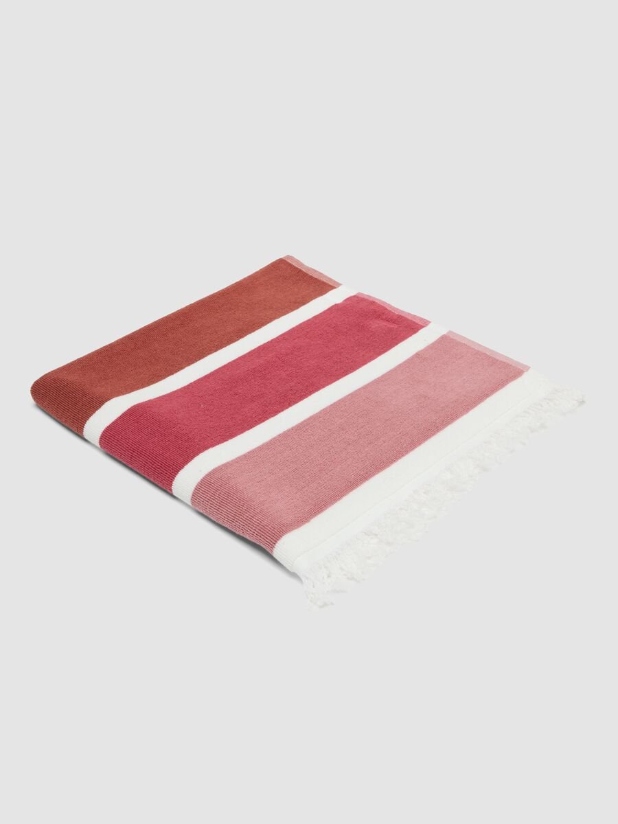 Serviette de plage multicolore 100 % coton &agrave; rayures_0