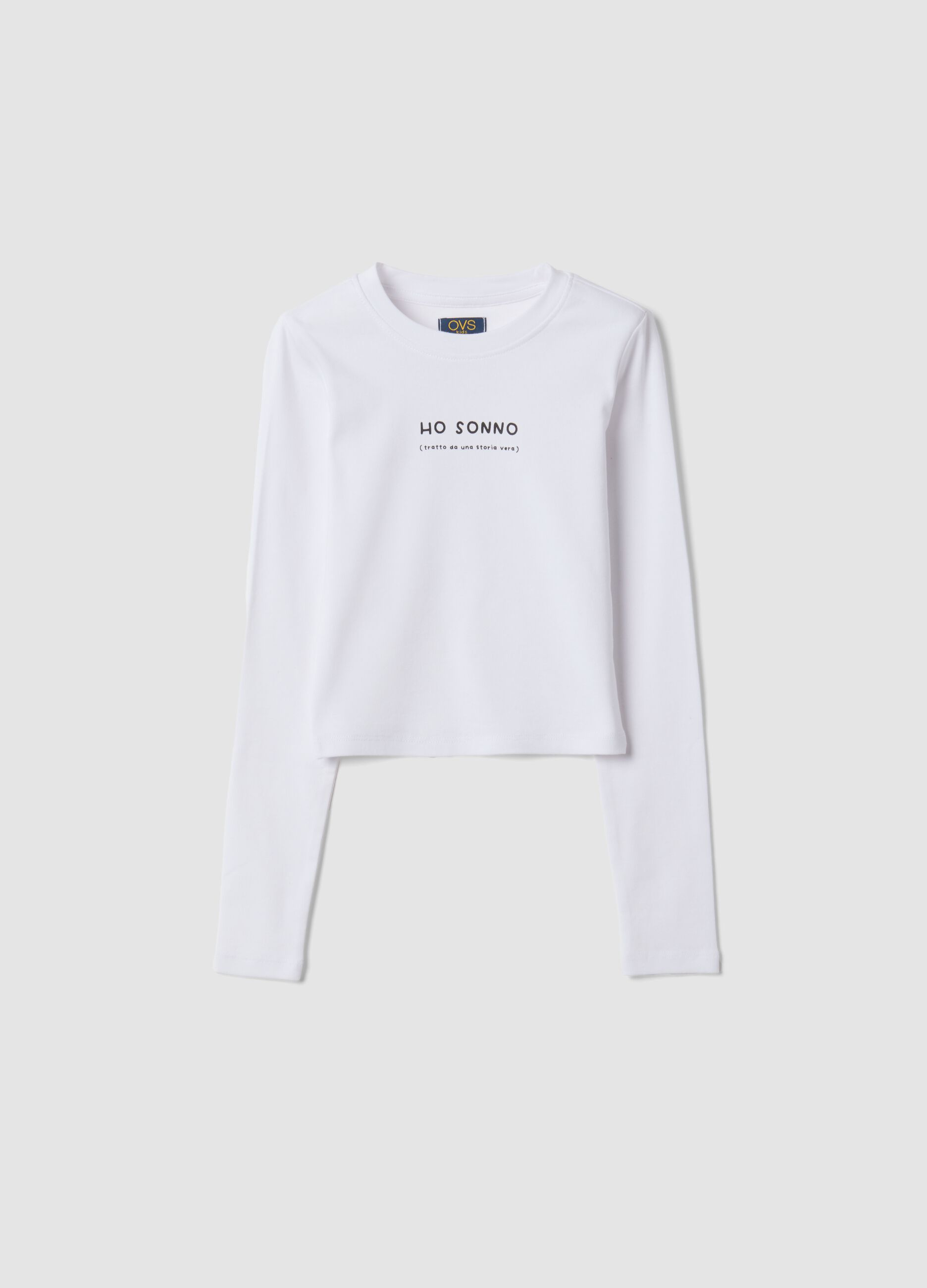 T-shirt bianca in cotone organico elasticizzato con collo a costine