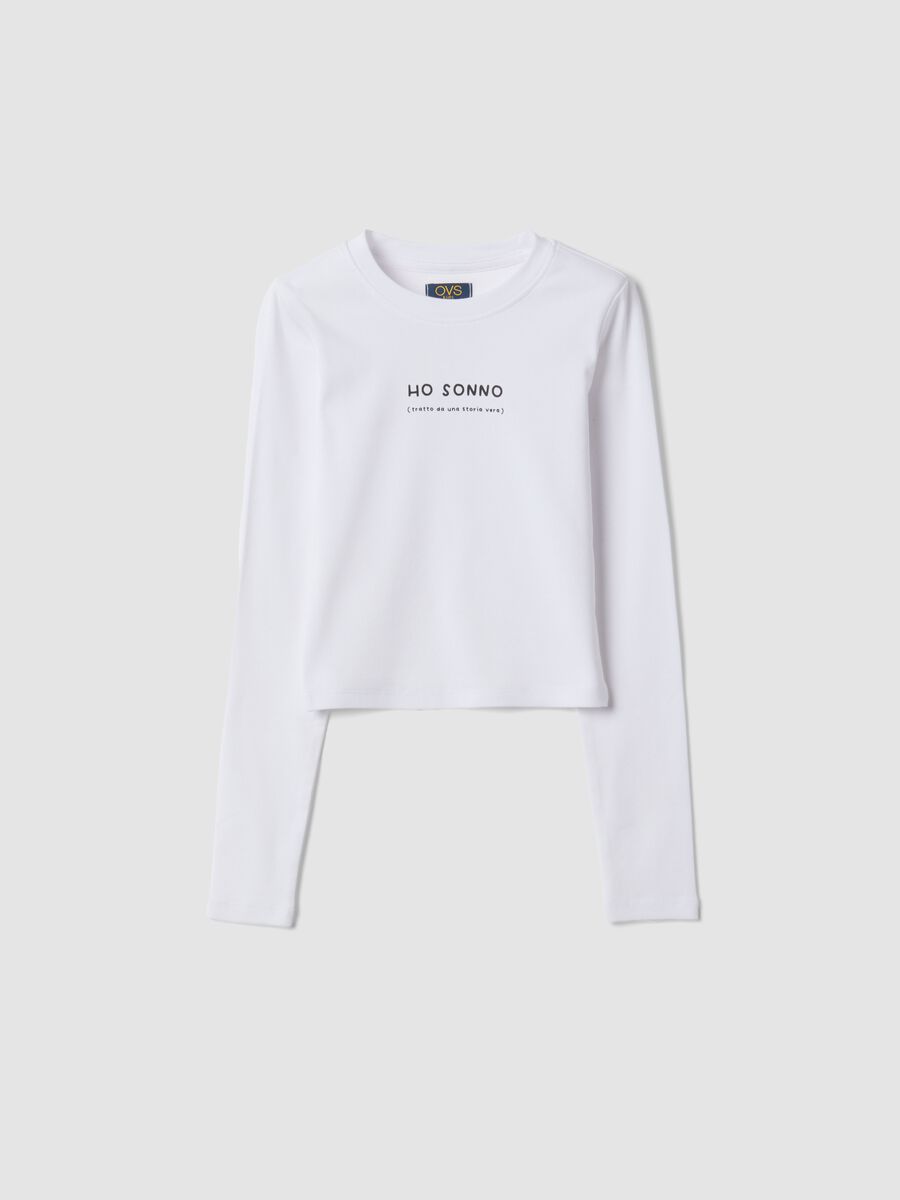 T-shirt bianca in cotone organico elasticizzato con collo a costine_3