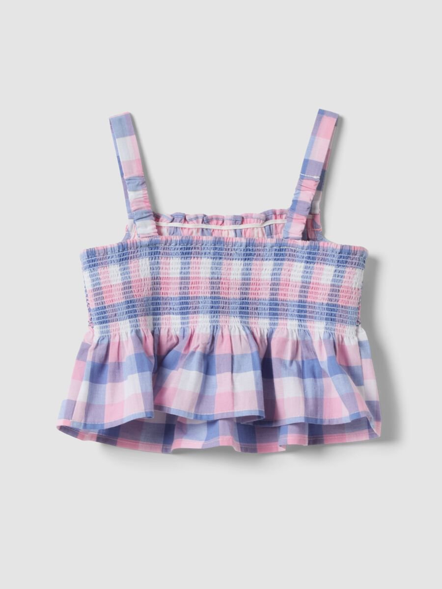 Girls' regular fit multicoloured check pure cotton tank top_4