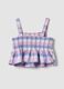 Girls' regular fit multicoloured check pure cotton tank top_4
