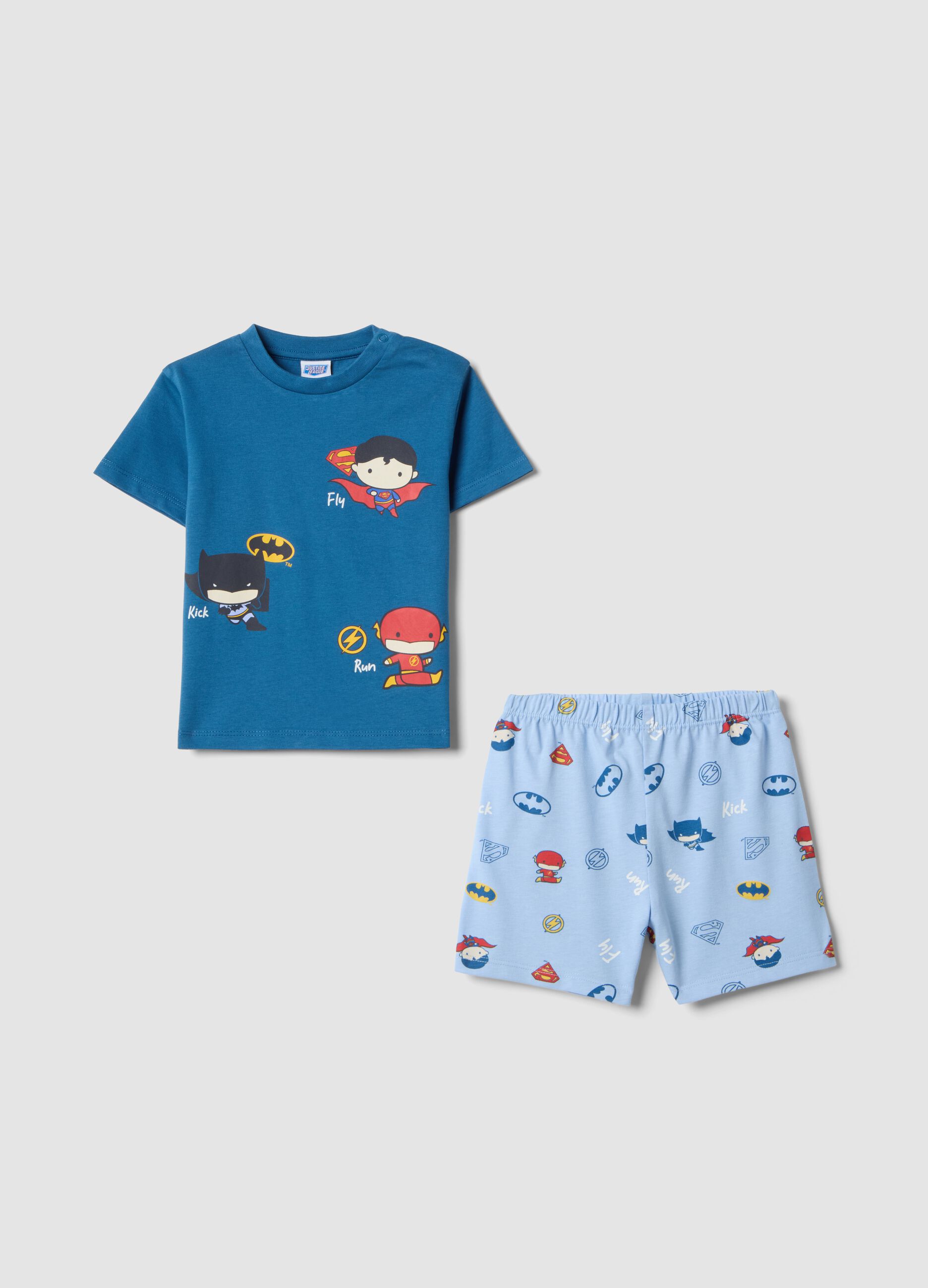 Multicolour pure cotton baby short pyjamas with DC prints