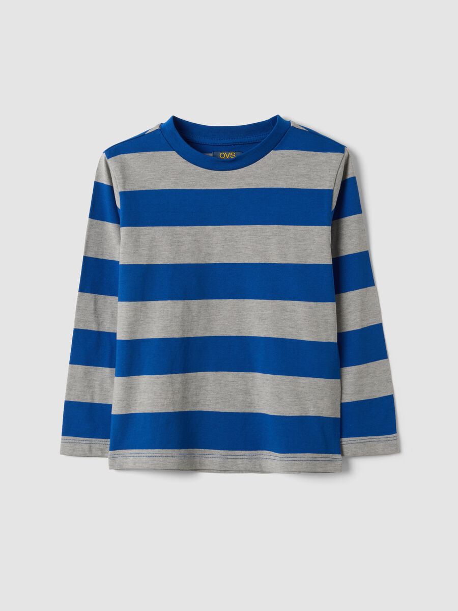 Multicoloured striped pure cotton crew-neck T-shirt for boys_0