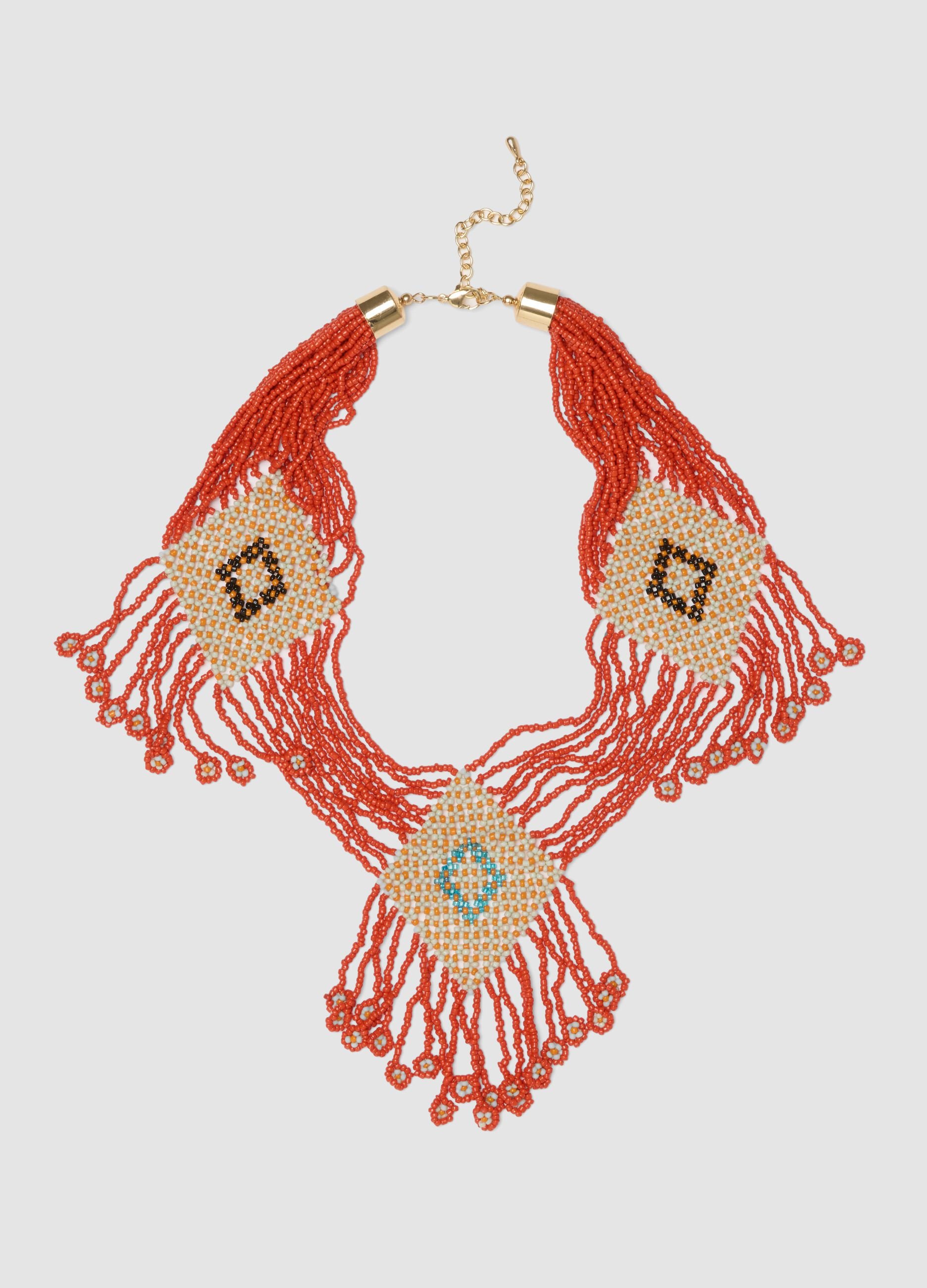Multicolour beaded necklace with geometric details
