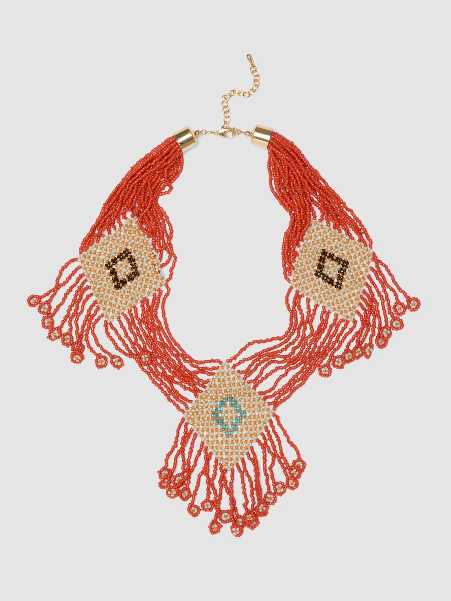 Multicolour beaded necklace with geometric details_0