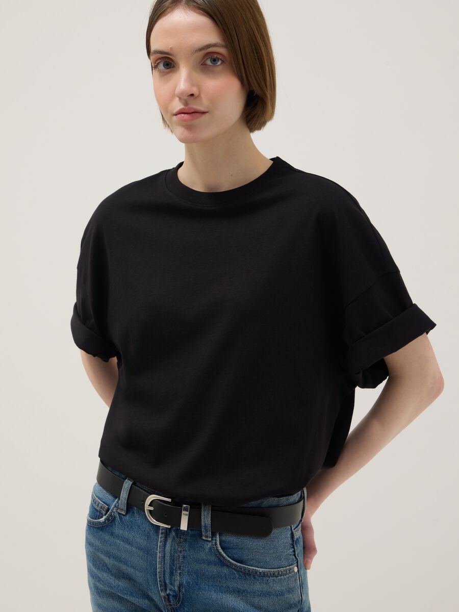 Schwarzes Oversize-T-Shirt mit kurzen &Auml;rmeln aus reiner Baumwolle_1