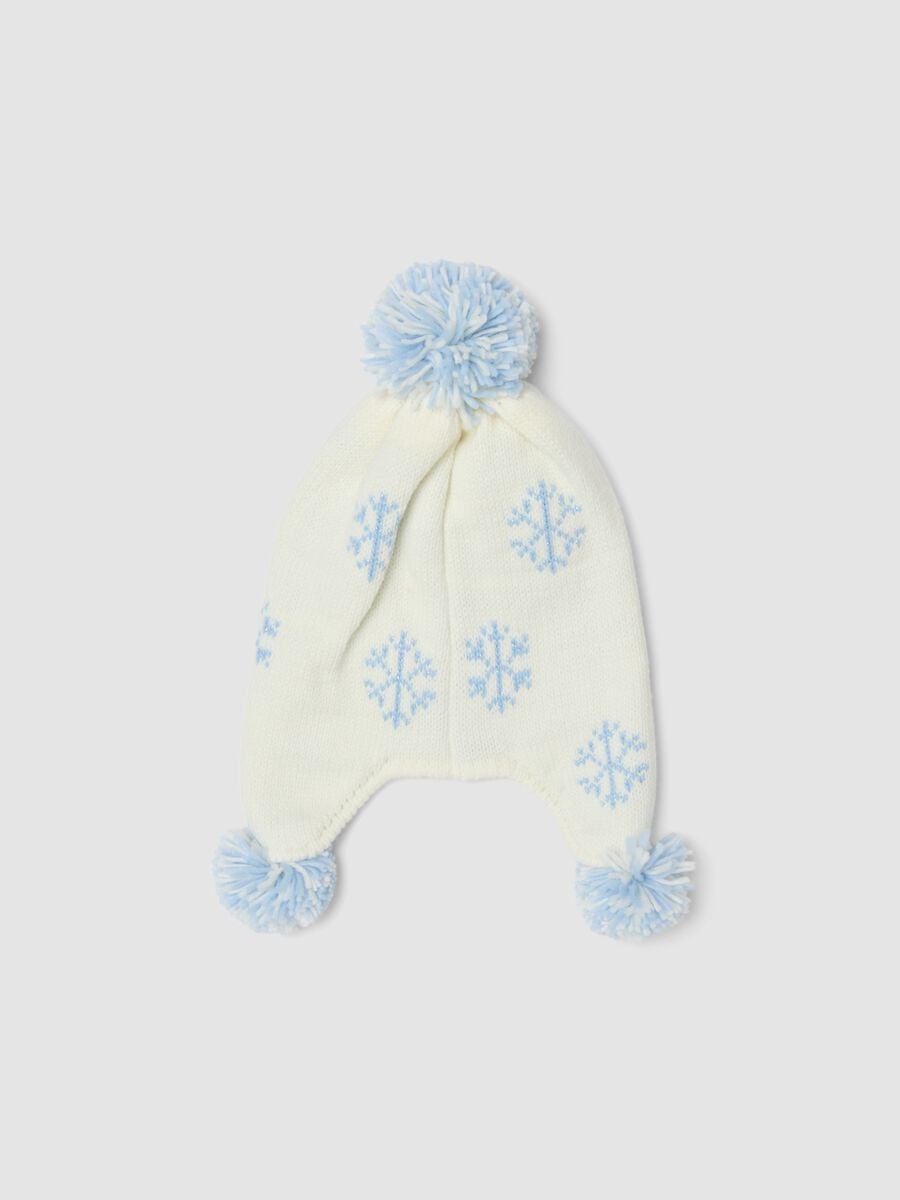 Cappello bianco in maglia con paraorecchie e pompon Frozen_1