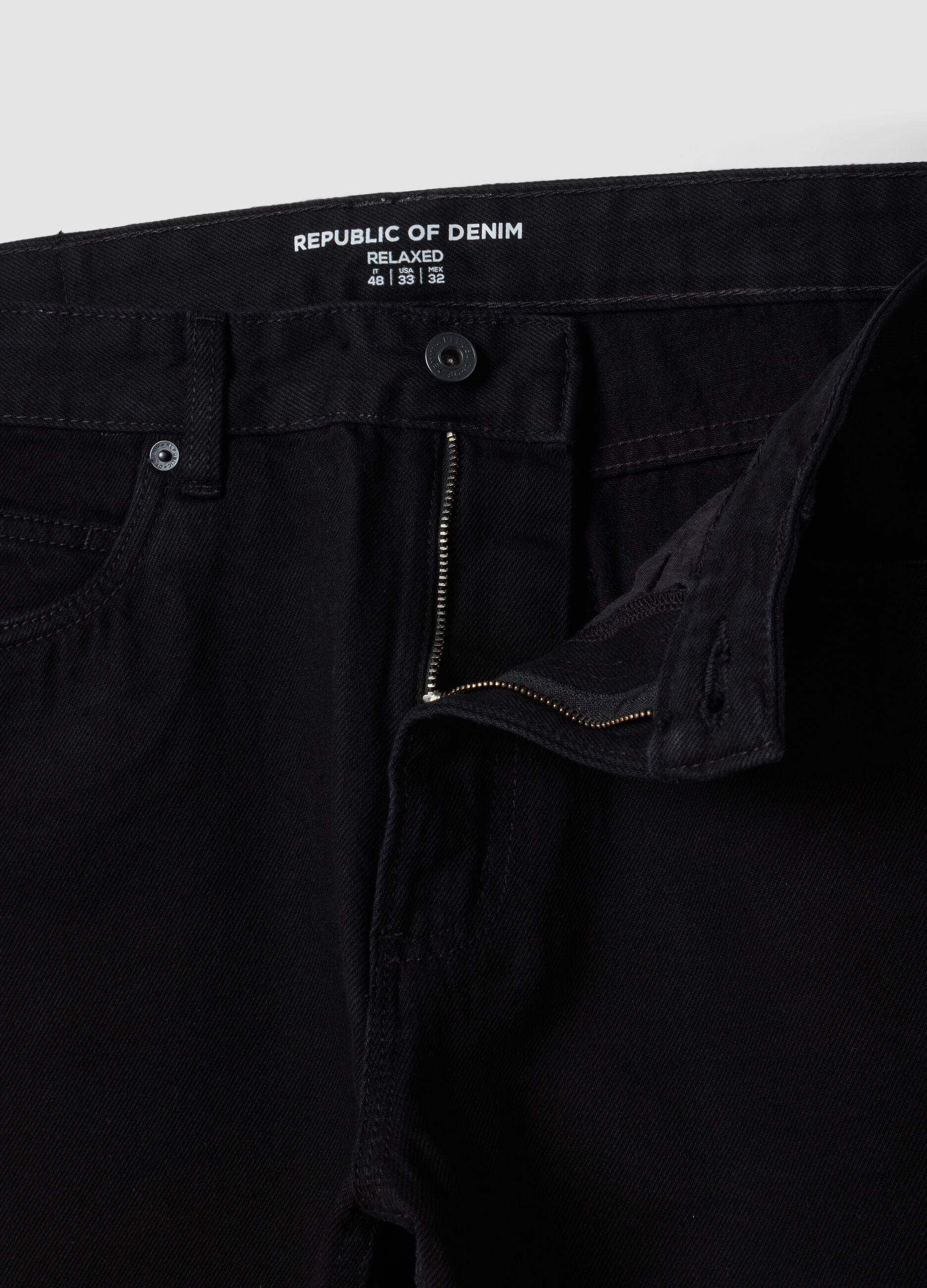 Schwarze Denim-Jeans aus reiner Baumwolle, Relaxed Fit
