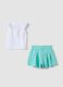 White stretch cotton set with top and shorts for baby girl, regular fit_1
