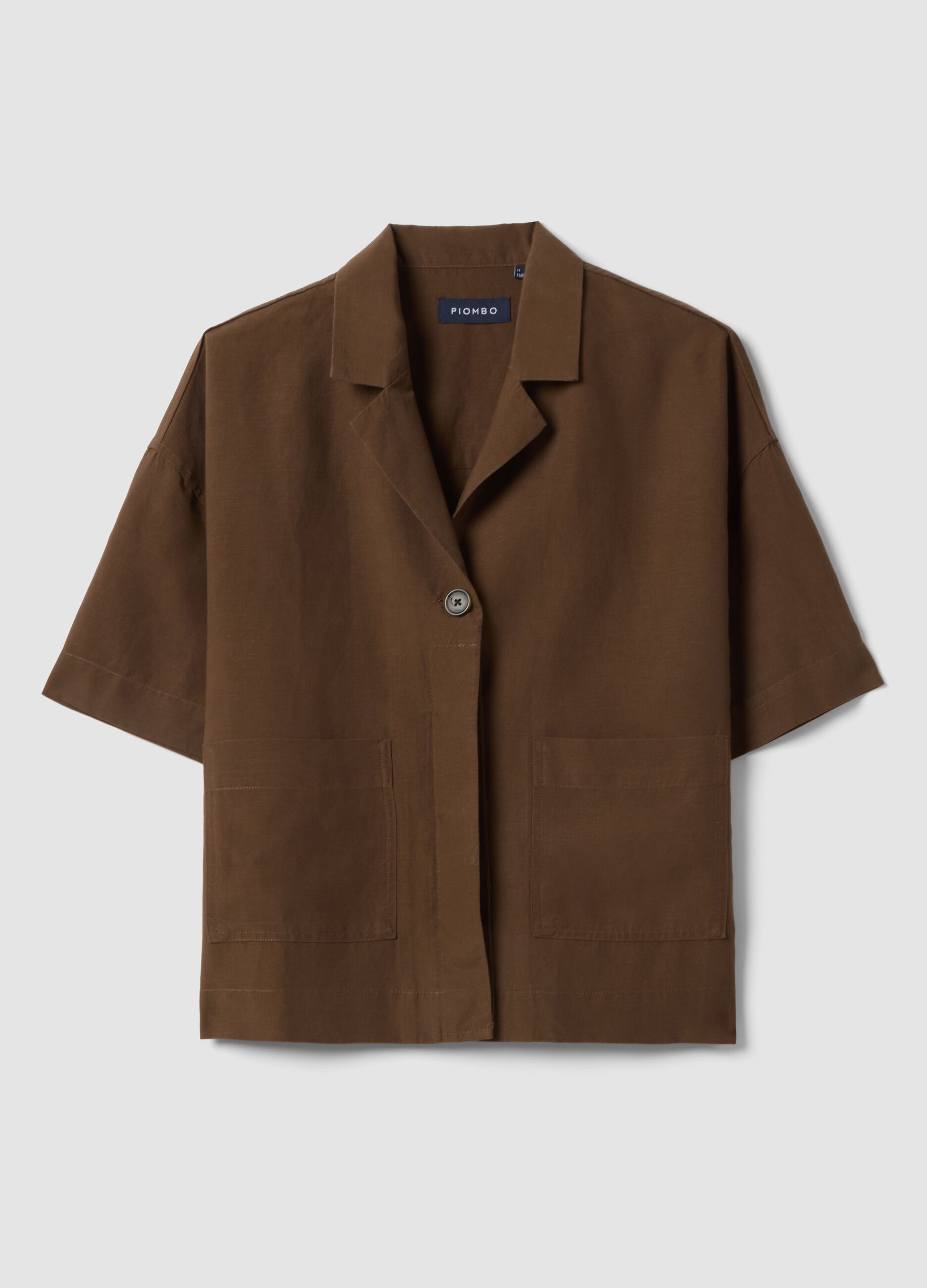 Brown Lyocell and Linen Blend Regular Fit Blazer