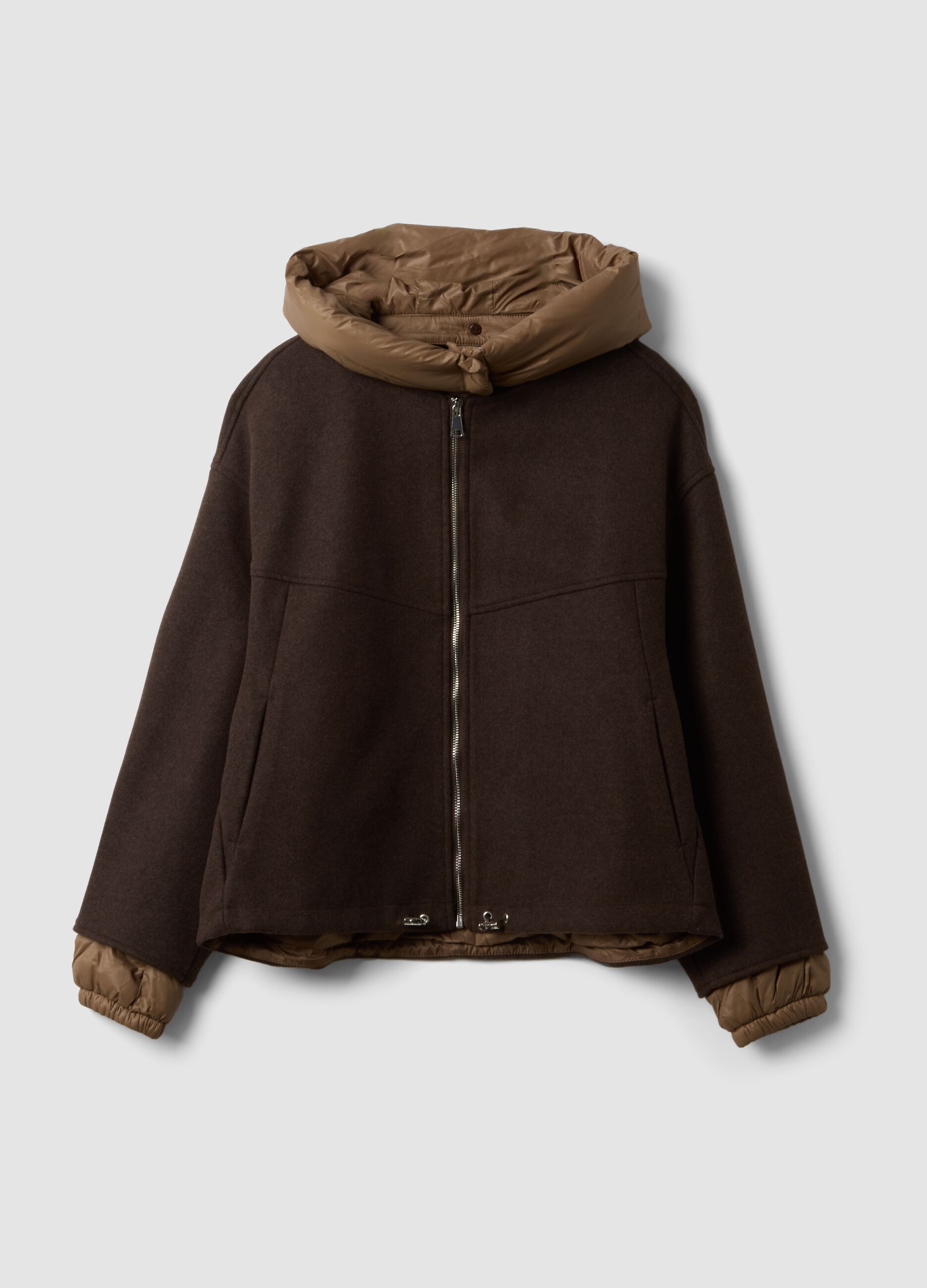Chocolate brown hooded jacket, regular fit
