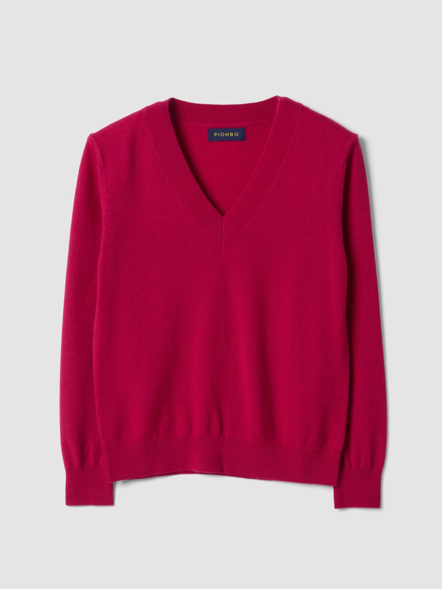 Maglia rossa in pura lana con scollo profondo a V_0