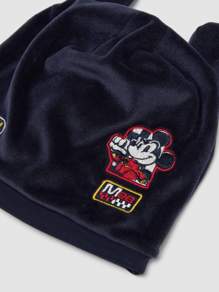 Gorro azul em algod&atilde;o org&acirc;nico com orelhas aplicadas e estampados do Mickey_2