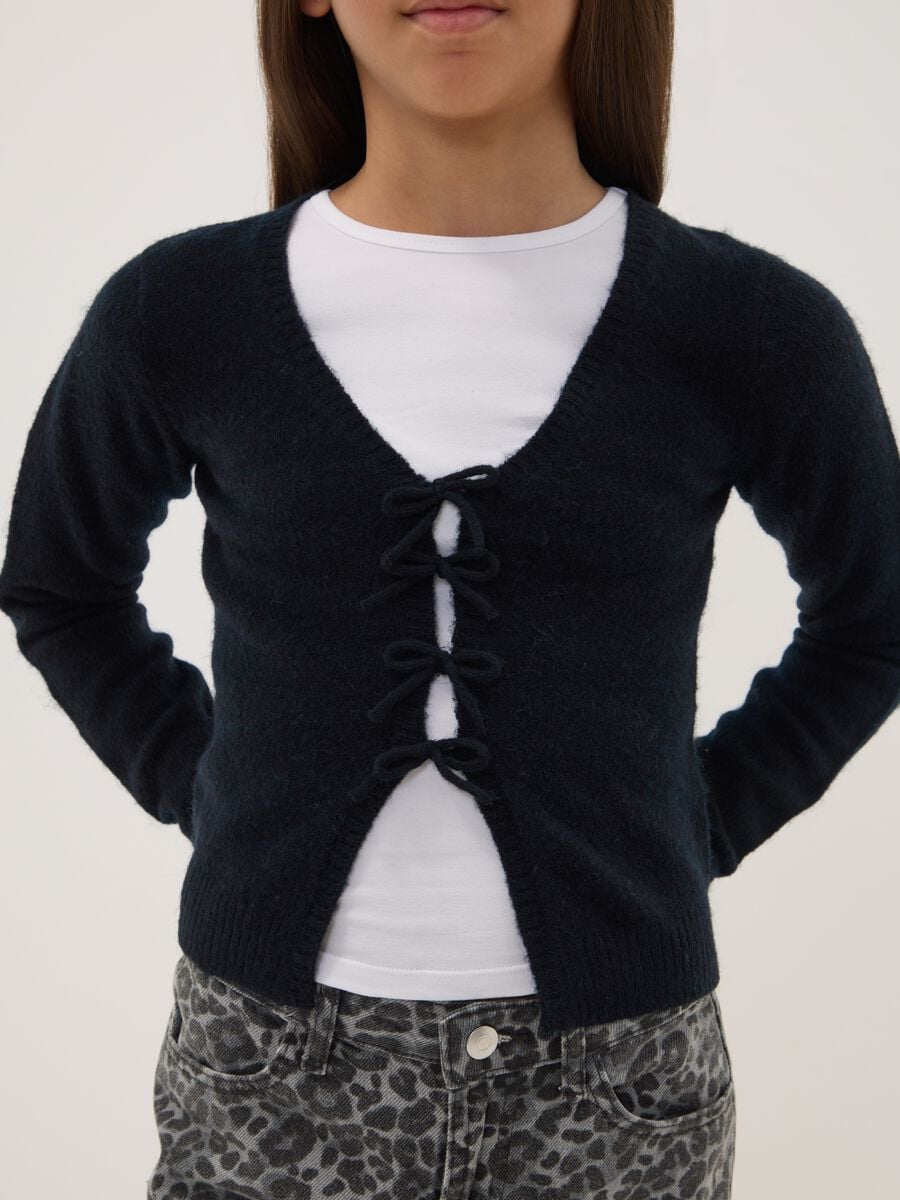 Black stretch wool cardigan, regular fit_2