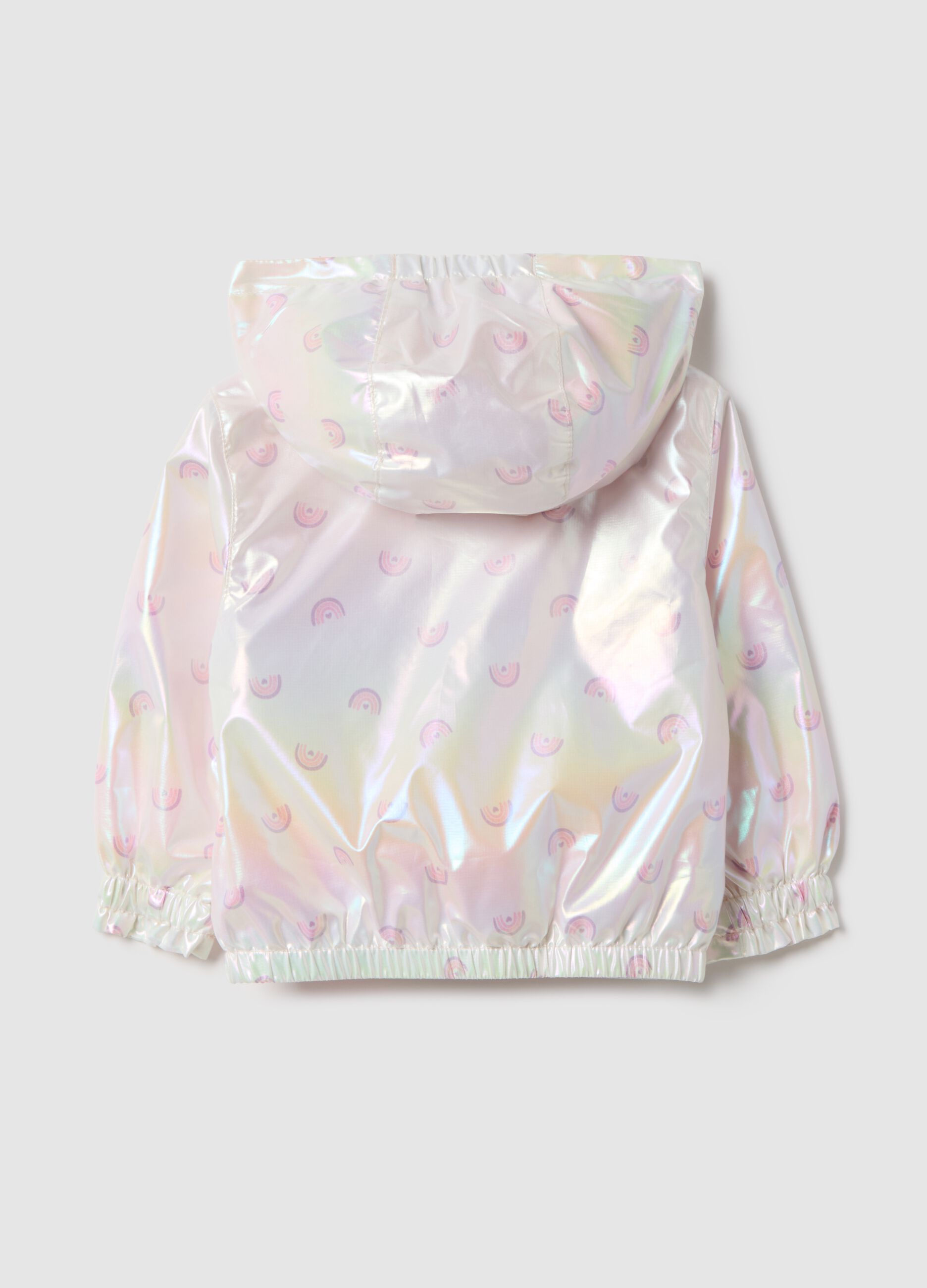 Casaco iridescente multicolorido com capuz para crian&ccedil;as, corte regular