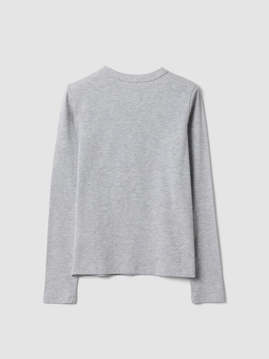 Graues T-Shirt aus Bio-Baumwolle und elastischer Viskose mit Rippkragen f&uuml;r M&auml;dchen_5