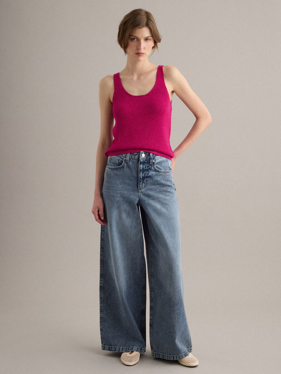 Pink viscose-blend regular-fit glitter tank top_1