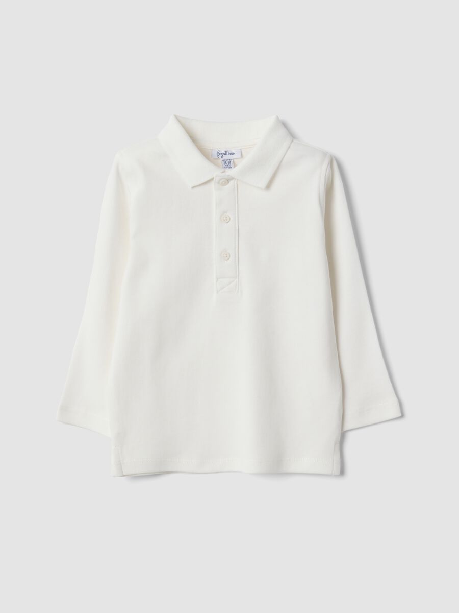 Polo bianca in puro cotone organico a maniche lunghe per bimbo_0