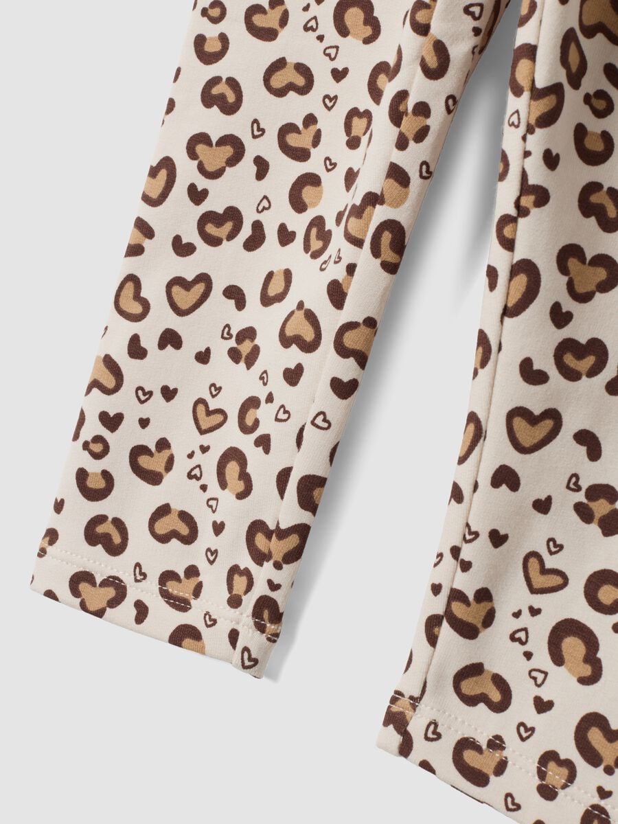 Beige stretch cotton leggings with animal print_3
