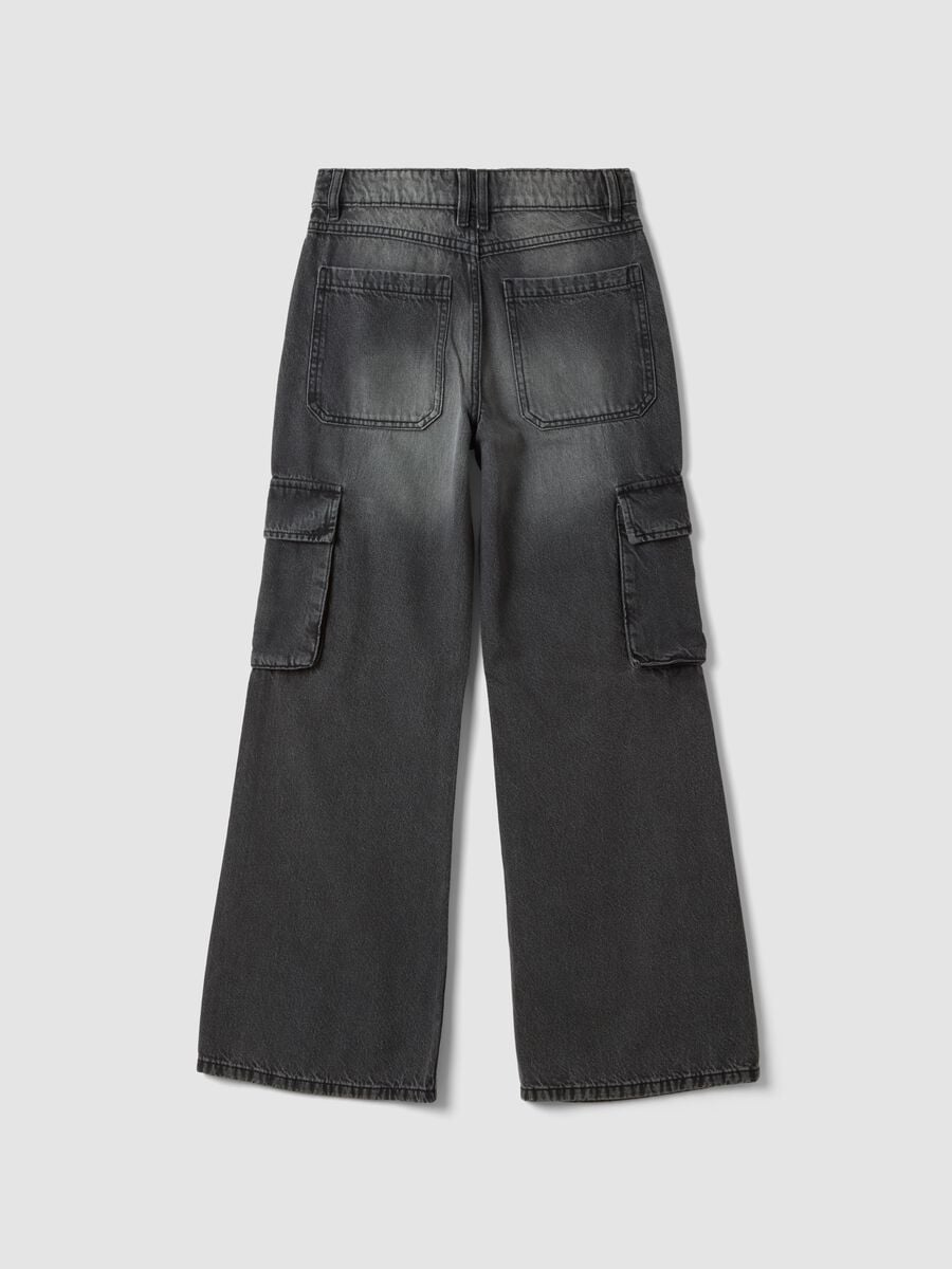 Jeans grigi cargo in puro cotone relaxed fit per ragazza_1