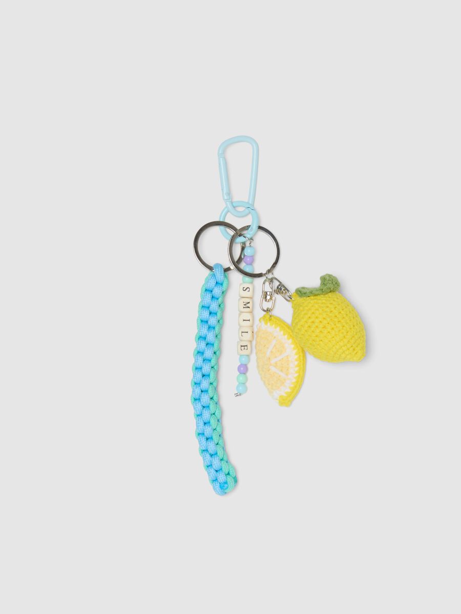 Multicolor pure cotton knitted keyring with lemon_0