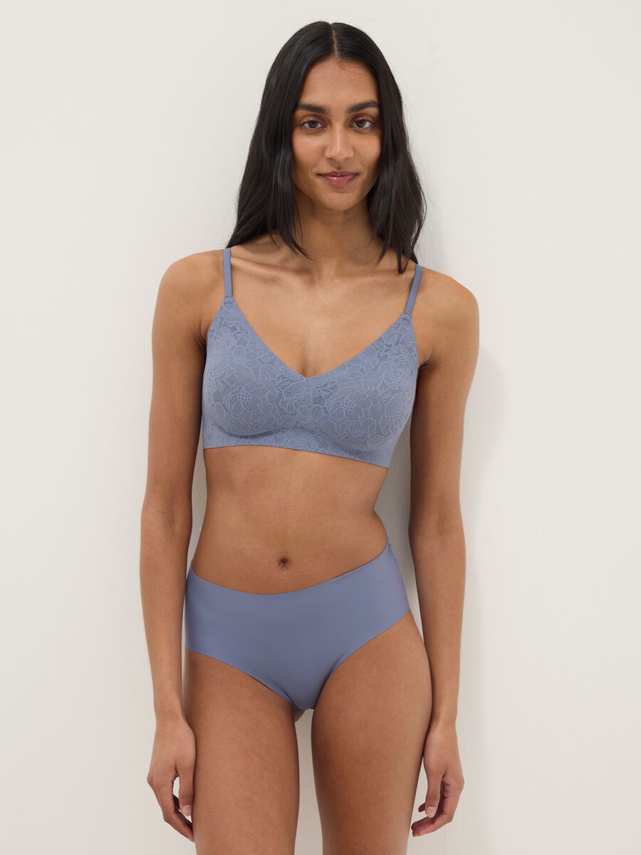 Blue regular fit briefs with lace back_0