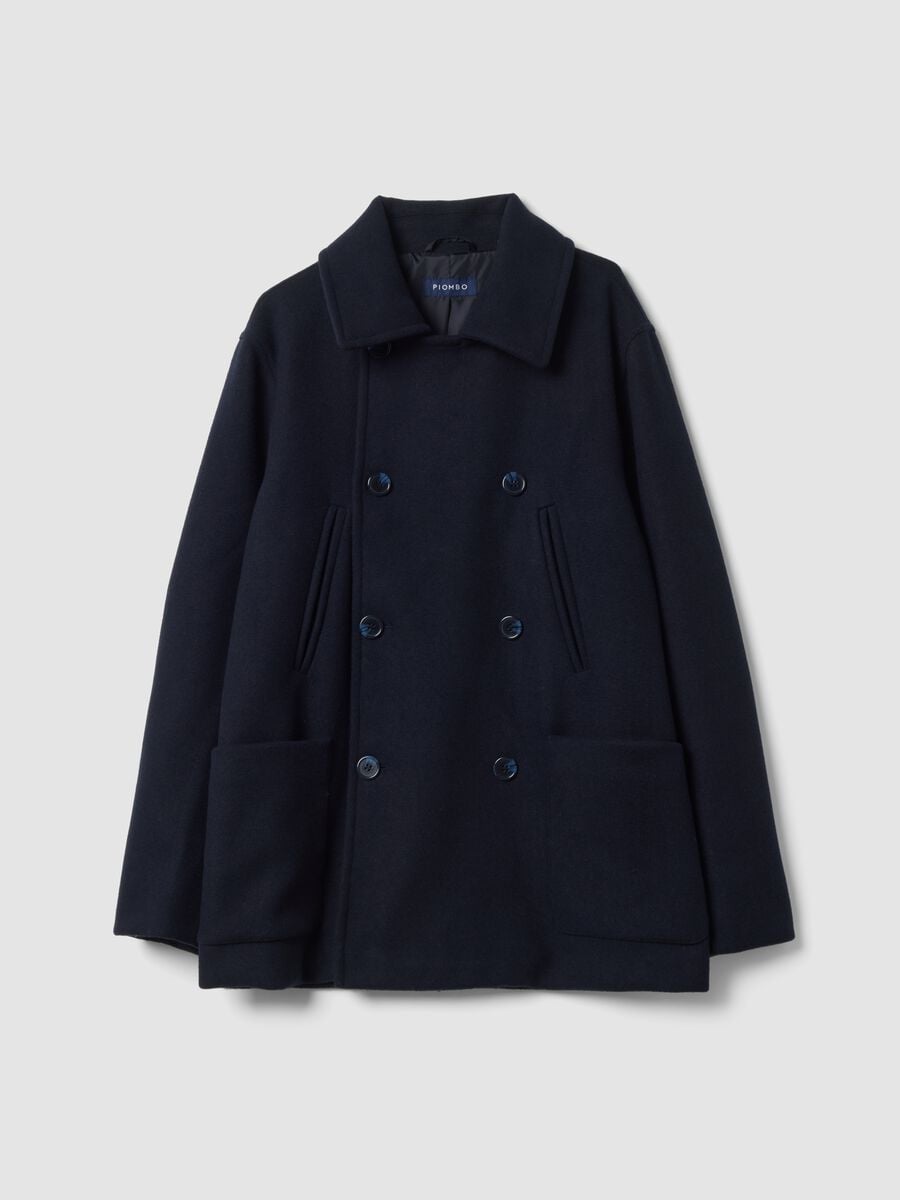 Cappotto doppiopetto blu navy in misto lana e viscosa regular fit_0