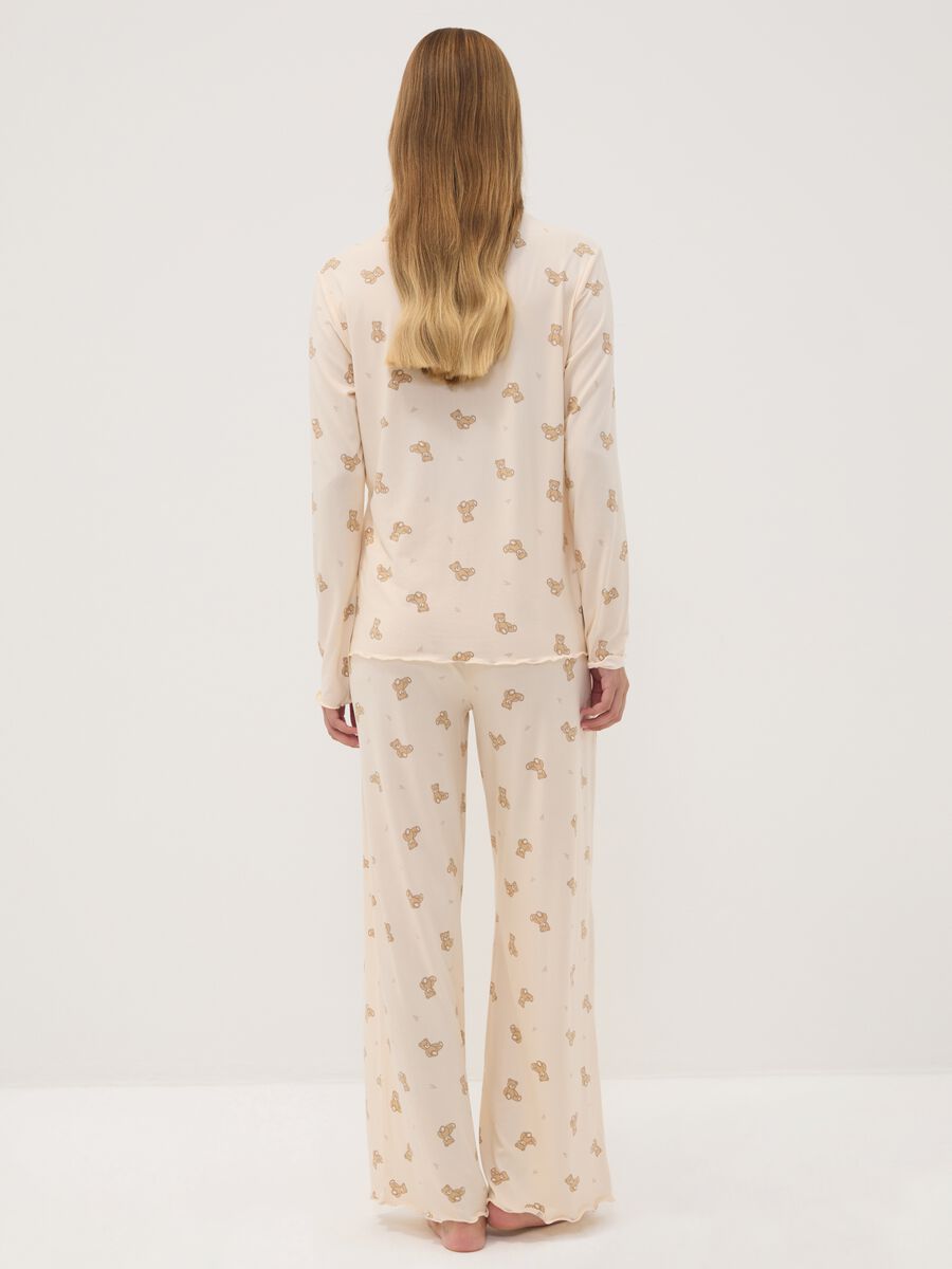 Cream-white stretch fabric crew-neck pyjamas_3