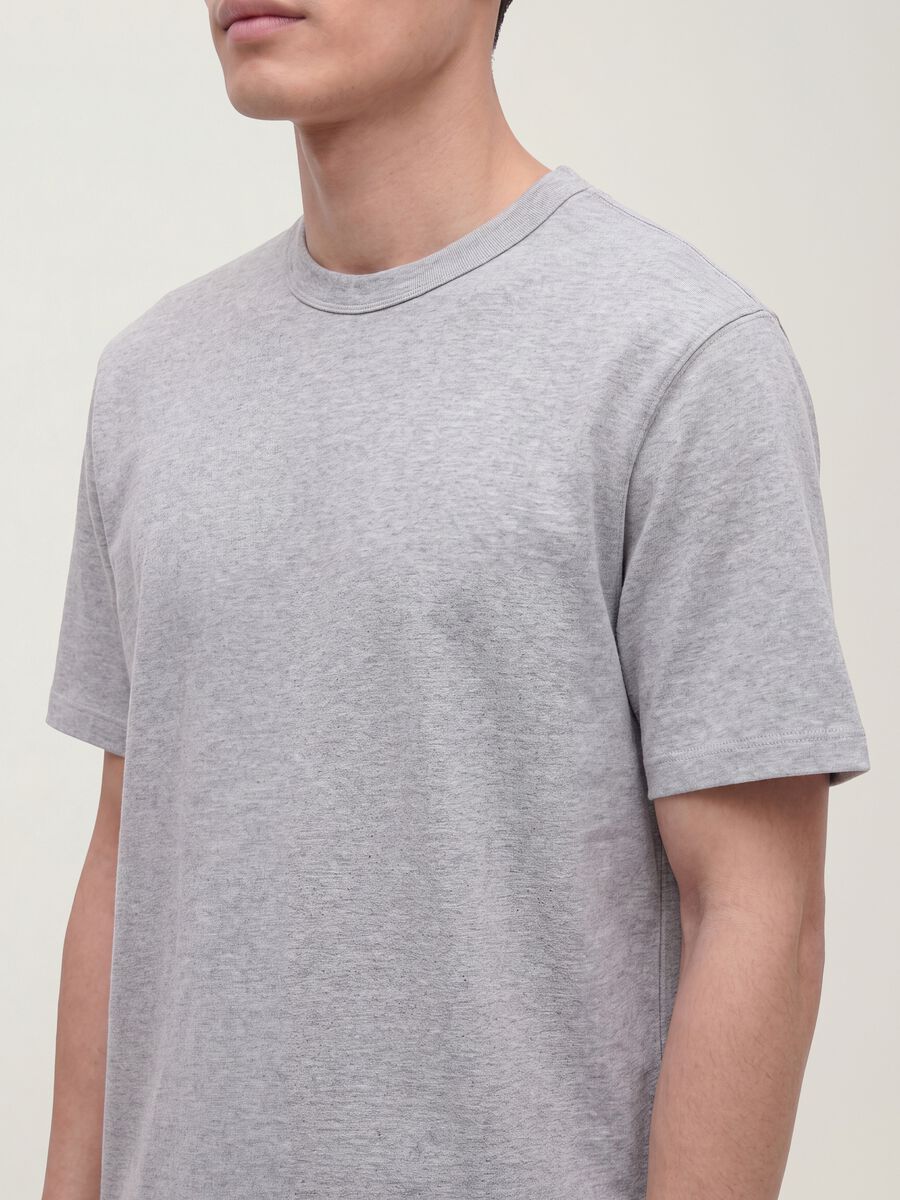 Grey pure cotton crew-neck T-shirt, relaxed fit_4