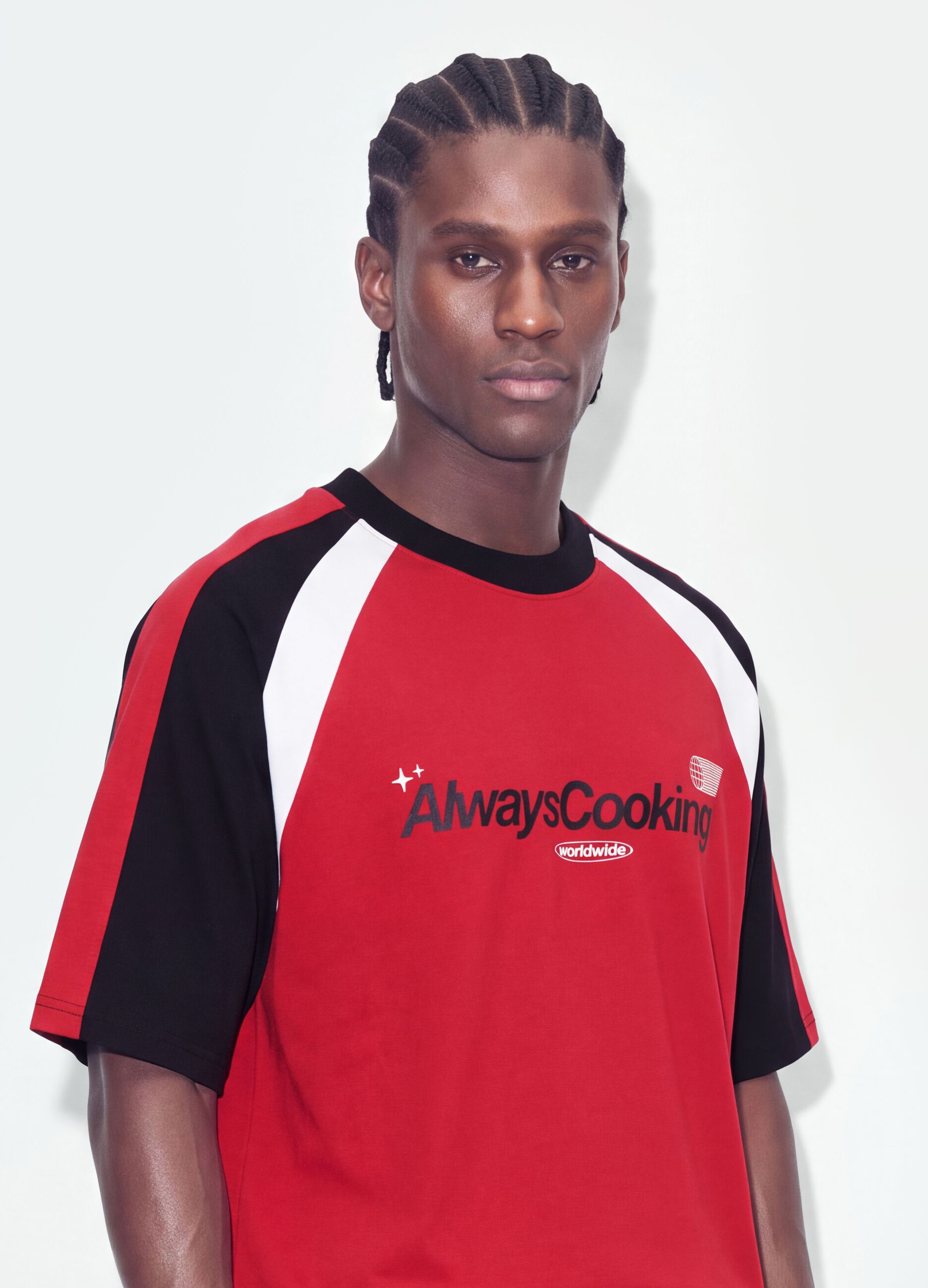 Red pure cotton T-shirt with front slogan relaxed fit