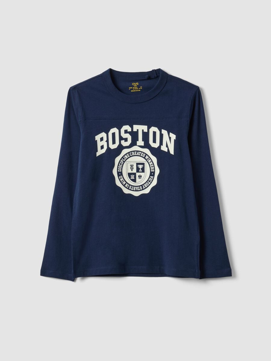 Blue organic cotton T-shirt with college print_3