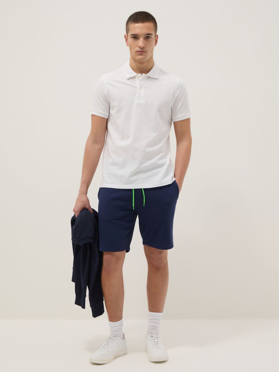 Blue cotton-blend Bermuda shorts with elasticated waistband_0
