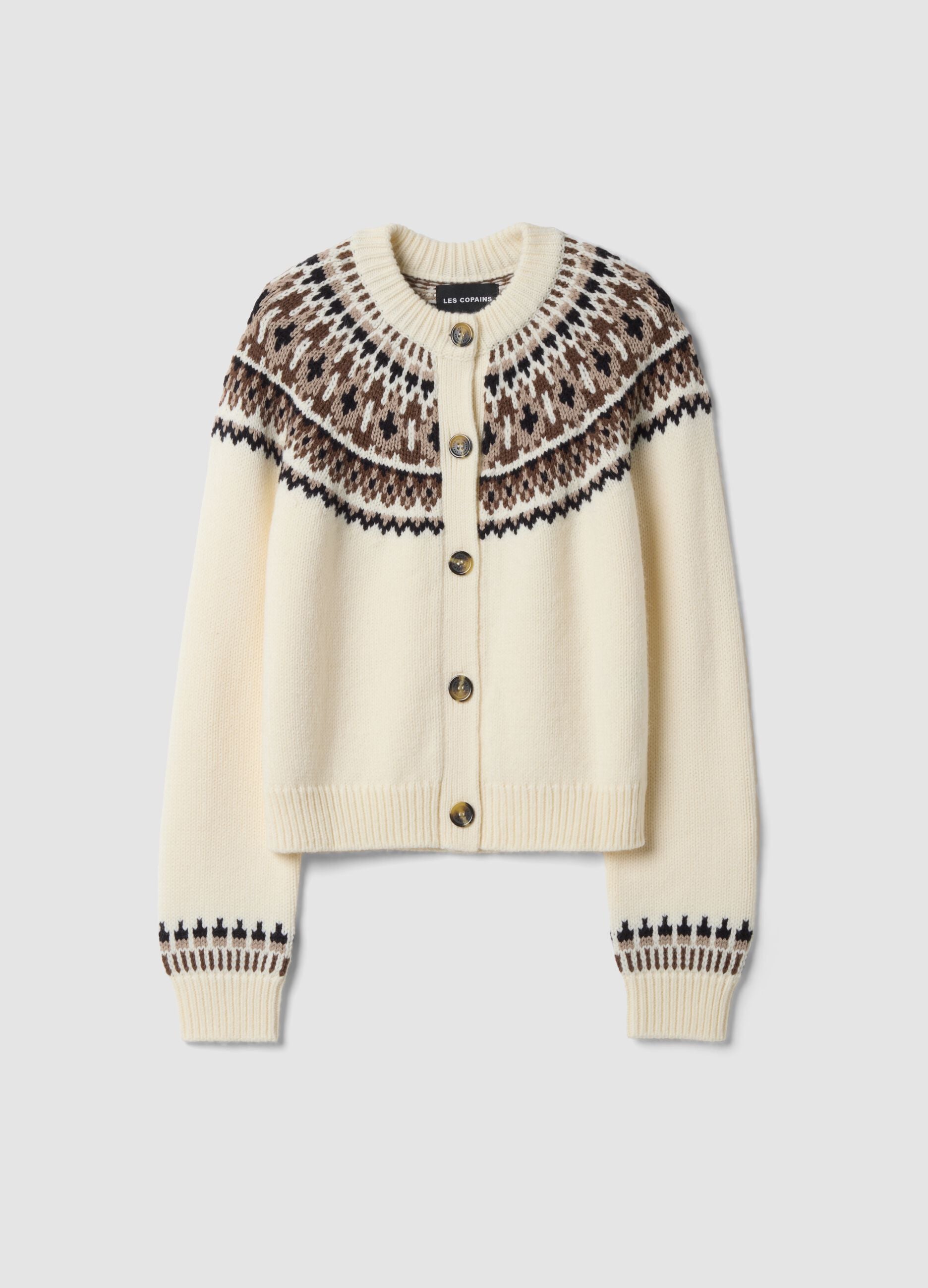 White jacquard wool-blend crew-neck cardigan