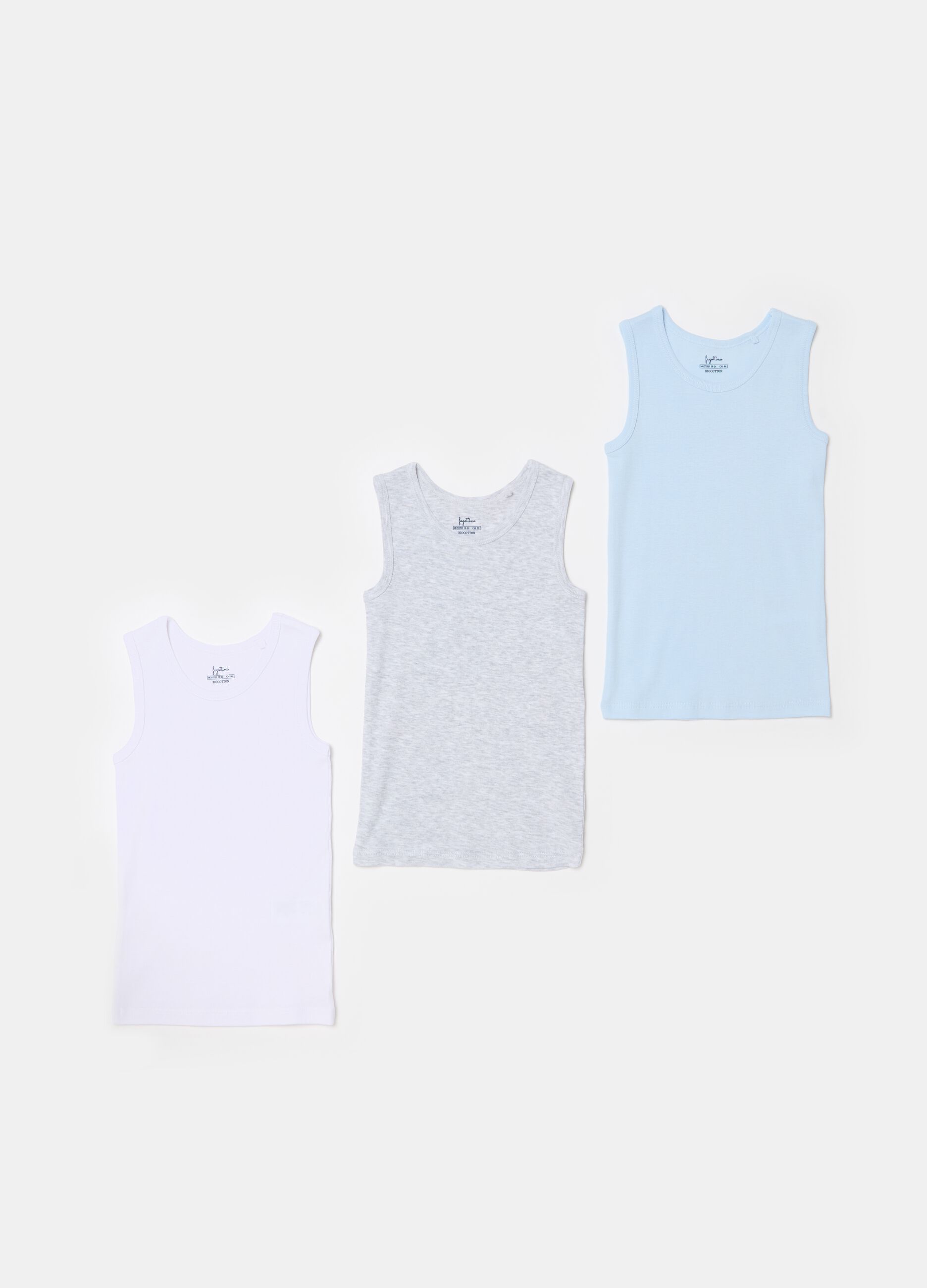 Three-pack racerback vests in organic cotton